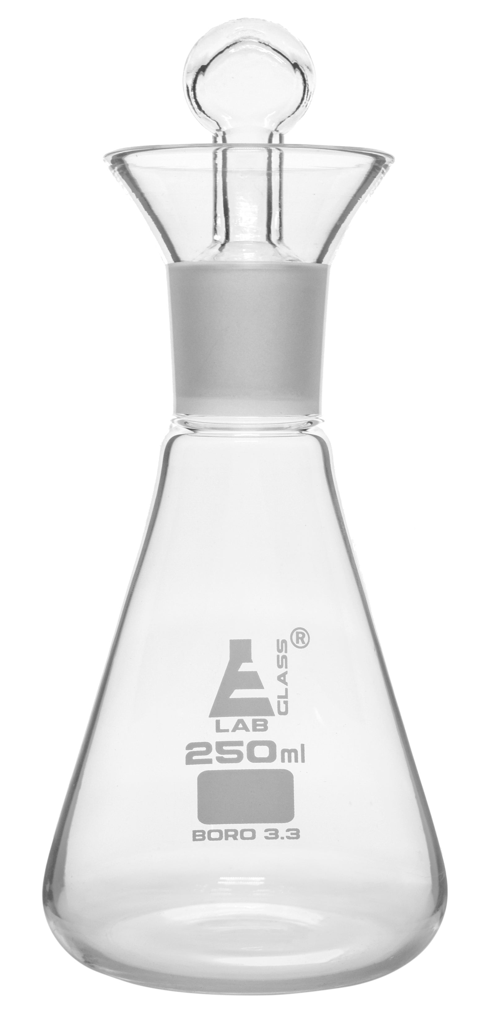 Conical Borosilicate Glass Iodine Flask with Interchangeable Stopper