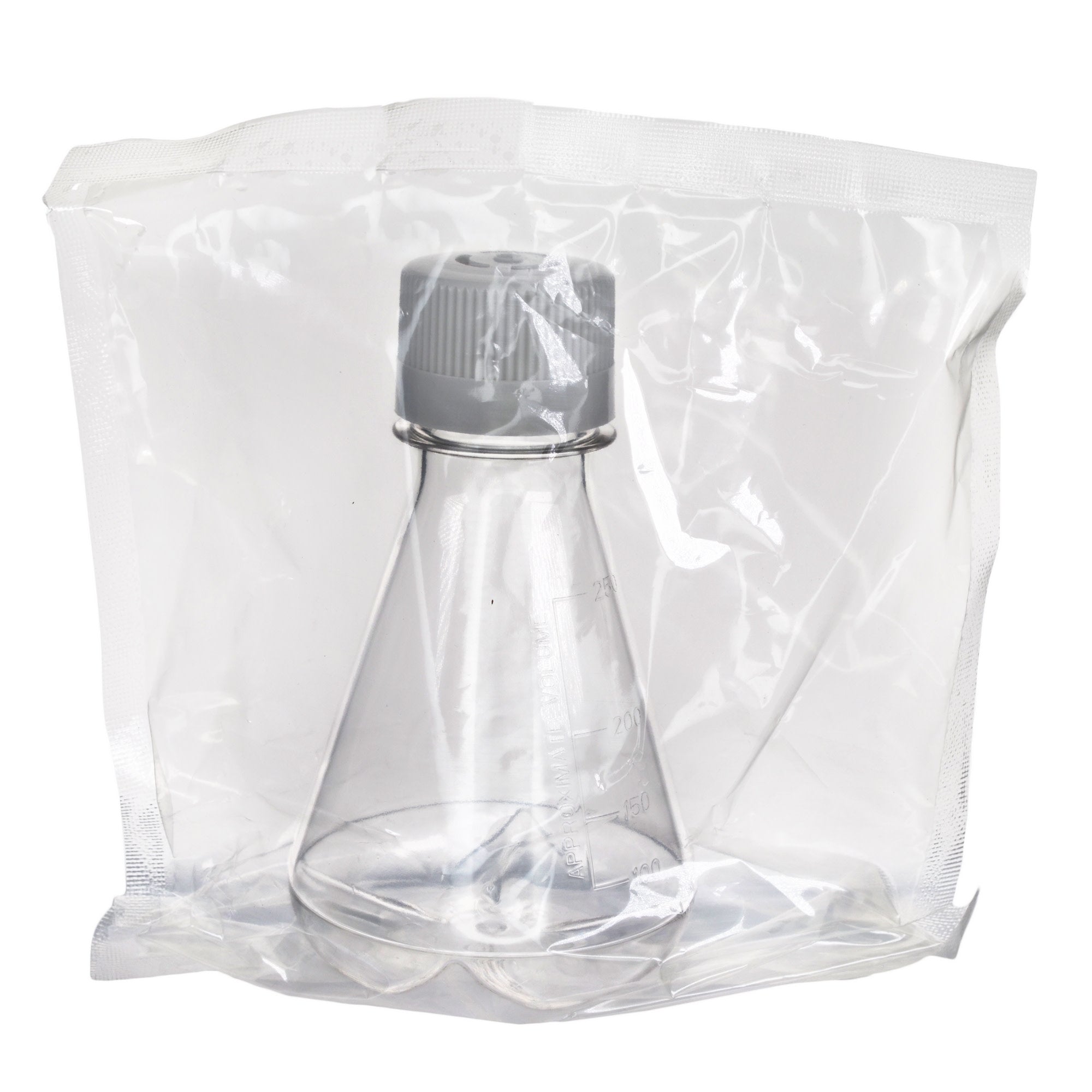 Sterile Vented Baffled-Bottom PETG Erlenmeyer Flask, USP Class VI, 250mL