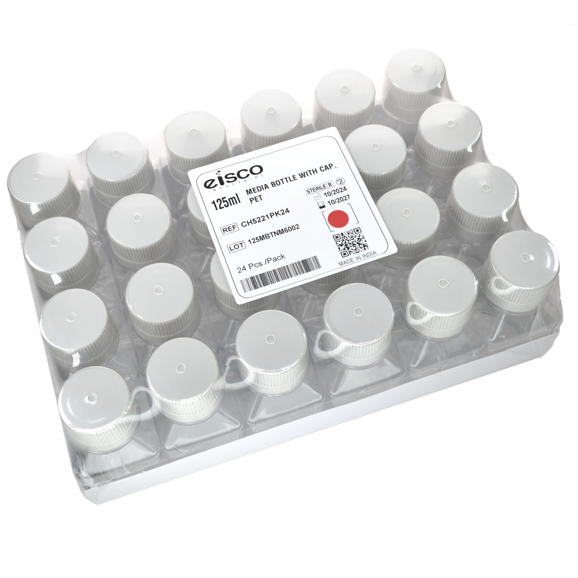 Sterile PET Media Bottle with HDPE Cap, Tamper-Evident, 24-Pack