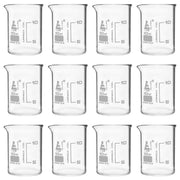ASTM Low Form Borosilicate Glass Beaker with Dual Scale, 12-Pack