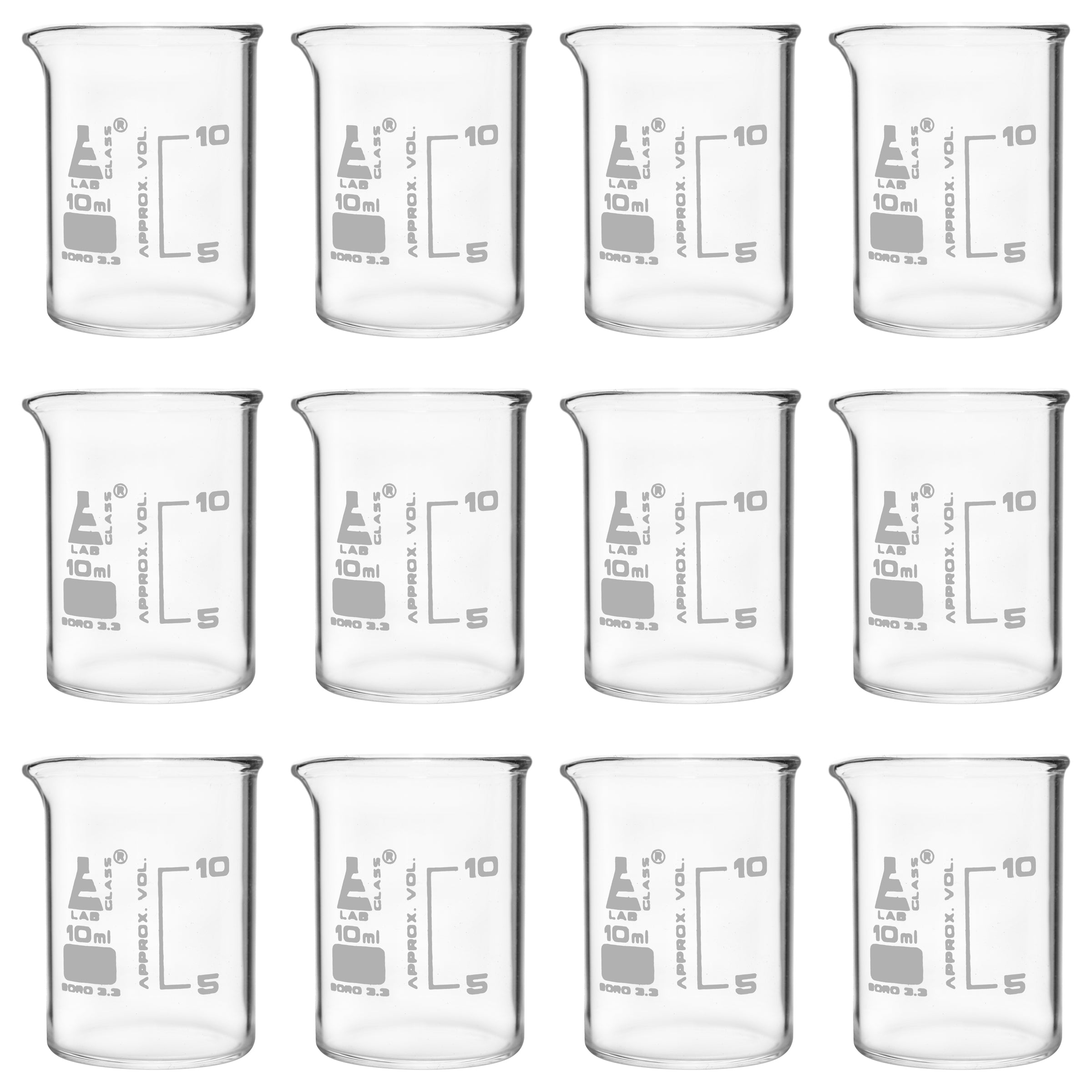 ASTM Low Form Borosilicate Glass Beaker with Dual Scale, 12-Pack