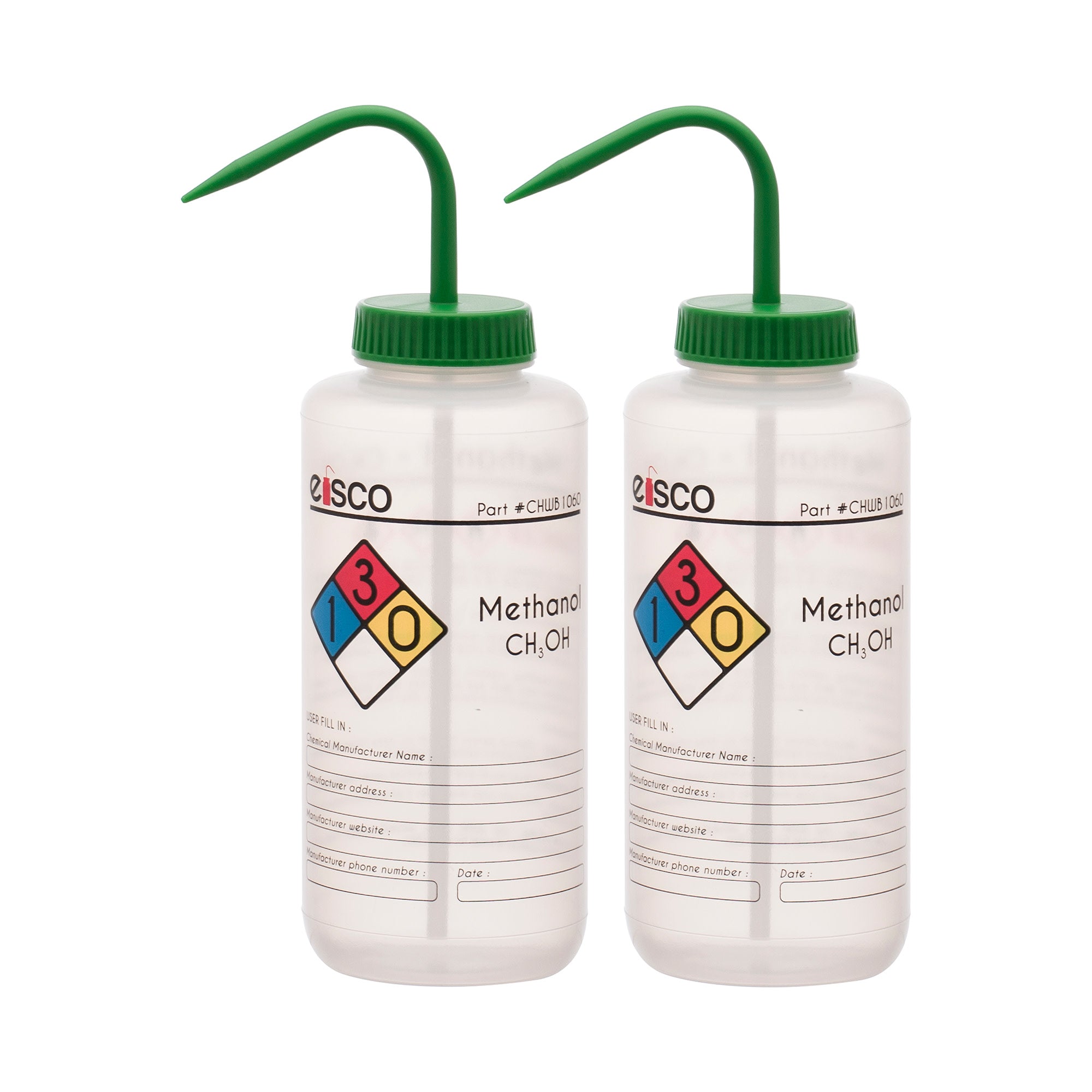 Methanol Wash Bottle, Polypropylene, 4-Color Label, 1000mL