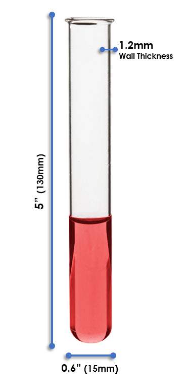 48PK Test Tubes, 15mL, 15x130mm - Rimmed - Light Wall, 1.2mm Thick - Borosilicate 3.3 Glass