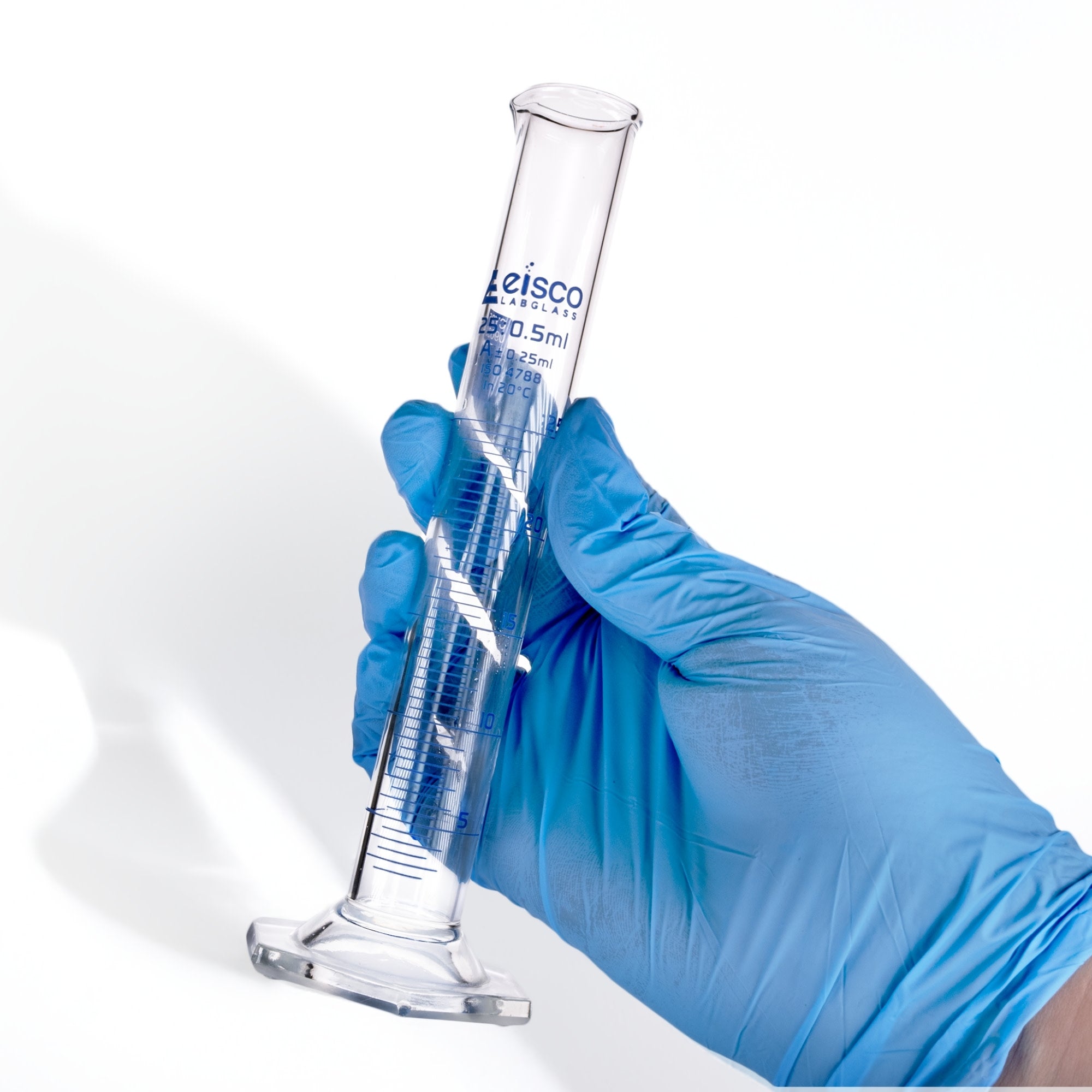 Class A Autoclavable Graduated Cylinder with Hex Base and QR Code Certificate, 25mL, Borosilicate Glass