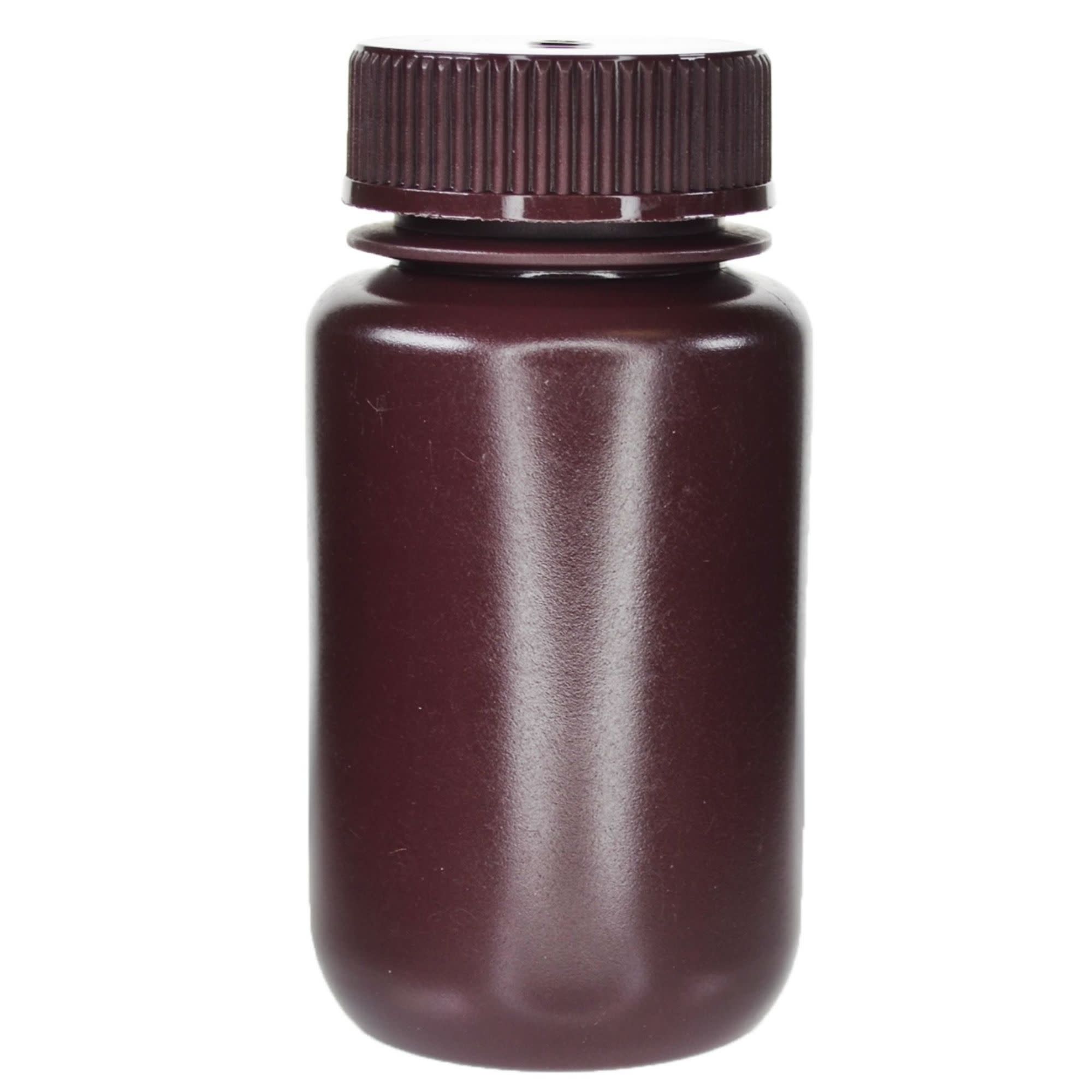 500-Bulk Pack Amber Wide Mouth HDPE Reagent Bottles with PP Caps and UV Shielding, 125mL, -100 to 120°C