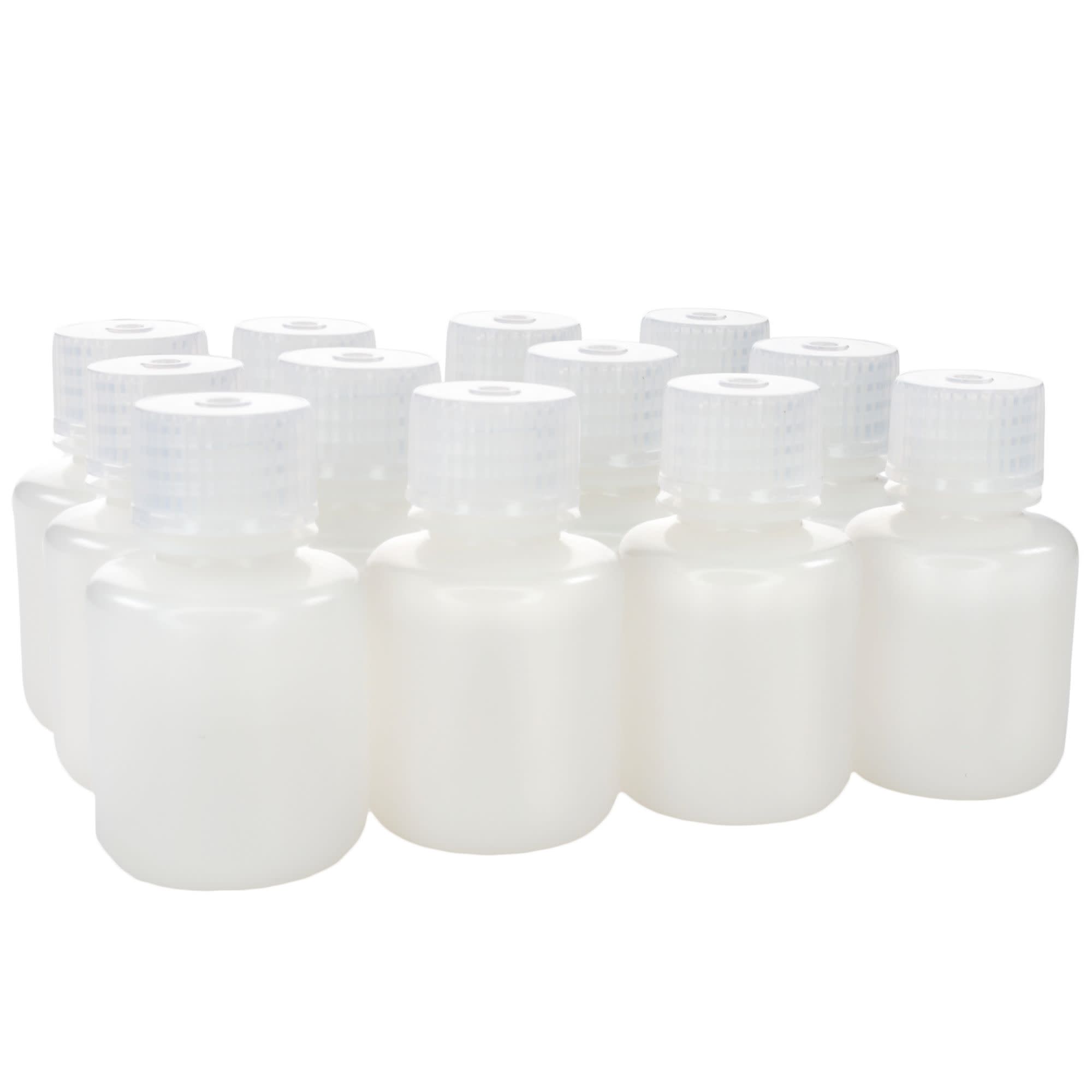 12-Pack Translucent Narrow Mouth HDPE Reagent Bottles with PP Caps, 30mL, -100 to 120°C
