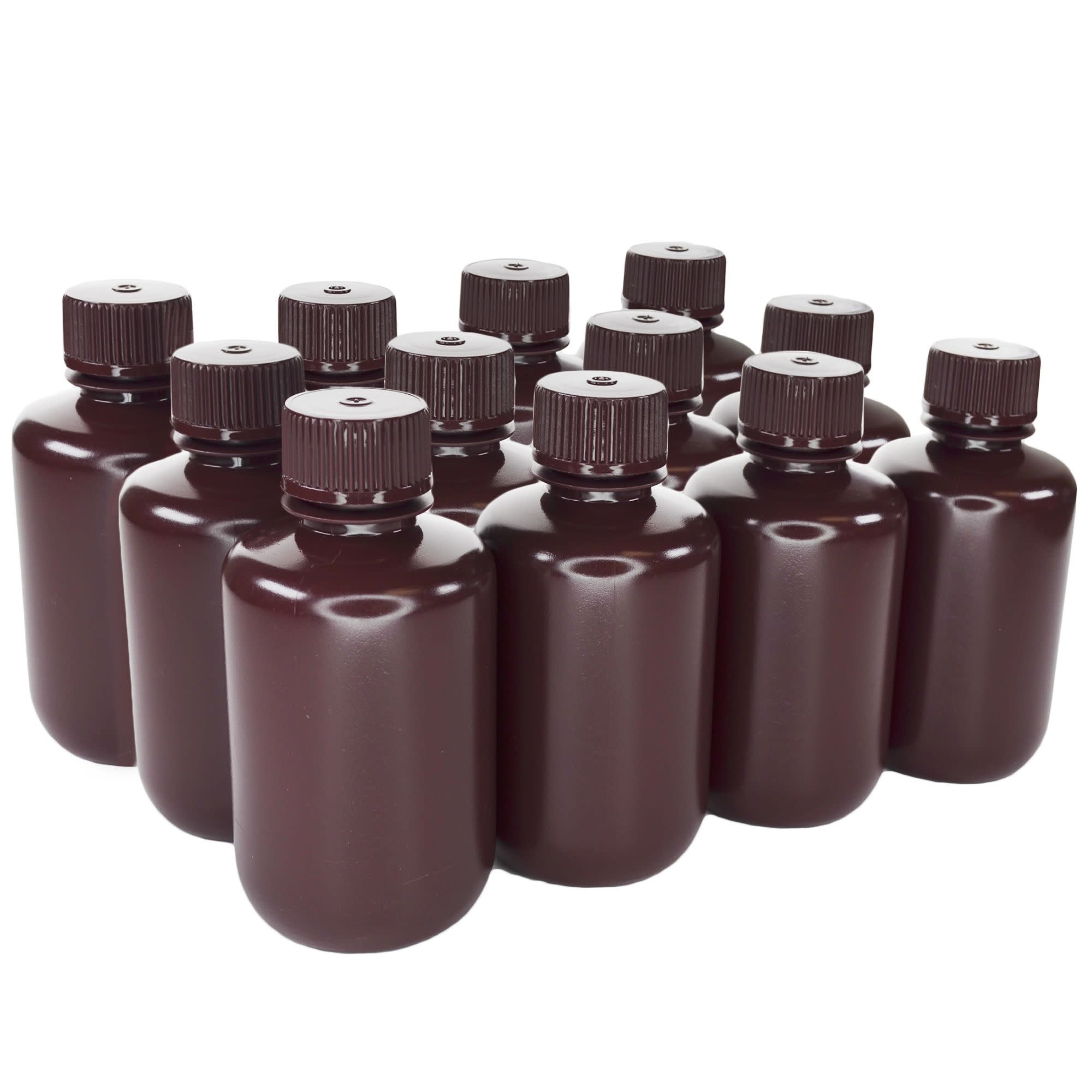 Narrow Mouth Amber HDPE Reagent Bottle, Sterile, 12-Pack