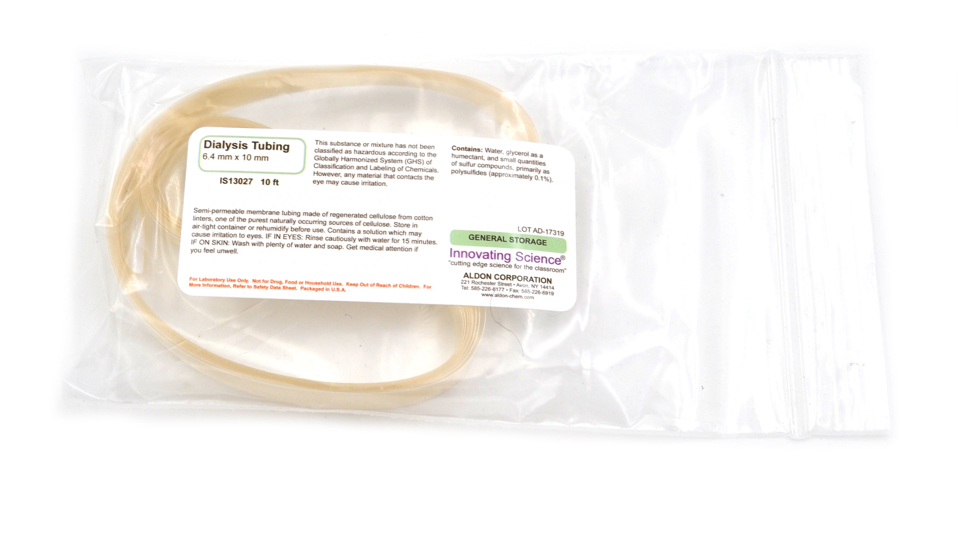 Cellulose Dialysis Tubing, 6.4 x 10mm, 10ft