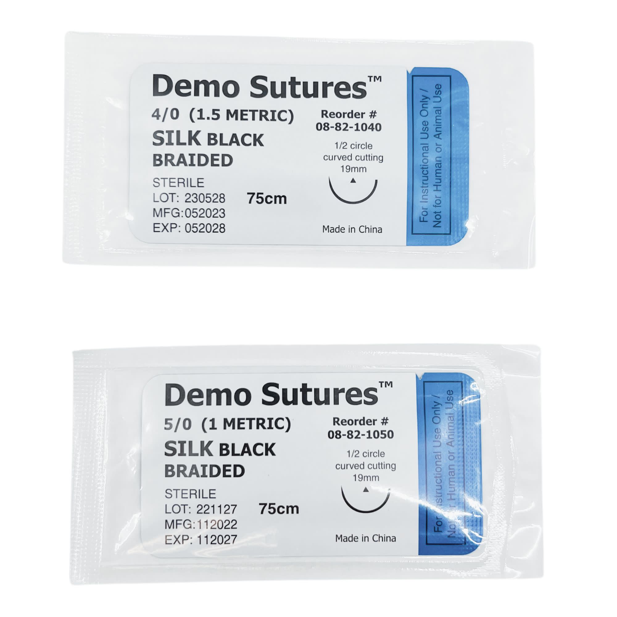 5-Piece Silk Practice Suture Set, Sizes 0/0 to 5/0, 75cm
