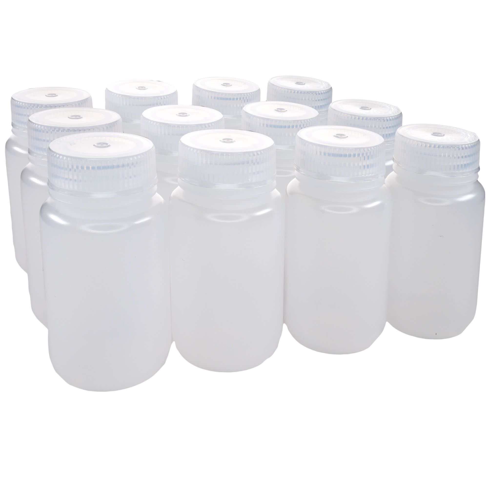 12-Pack Translucent Wide Mouth LDPE Reagent Bottles with PP Caps, 125mL, -100 to 80°C