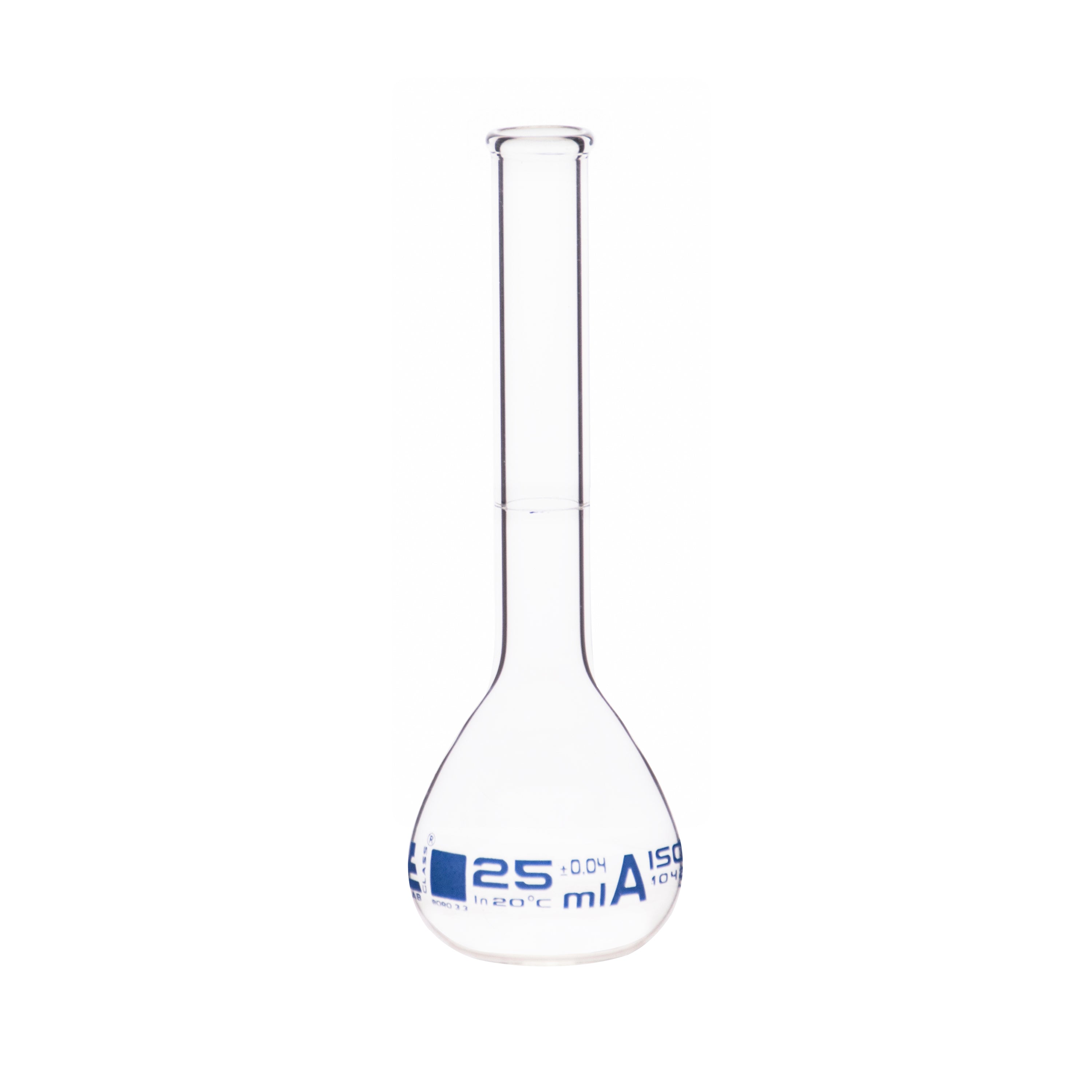 Class A Borosilicate Glass Volumetric Flask with Beaded Rim, Blue Graduations