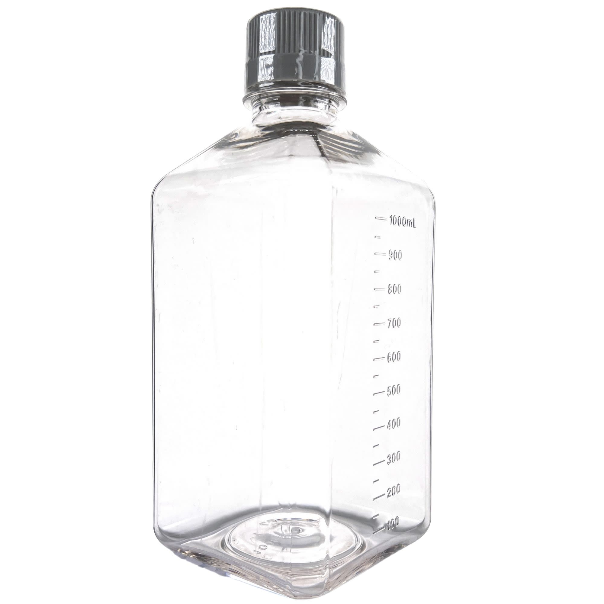 12-Pack Non-Sterile Square PETG Media Bottles with HDPE Caps, 1L