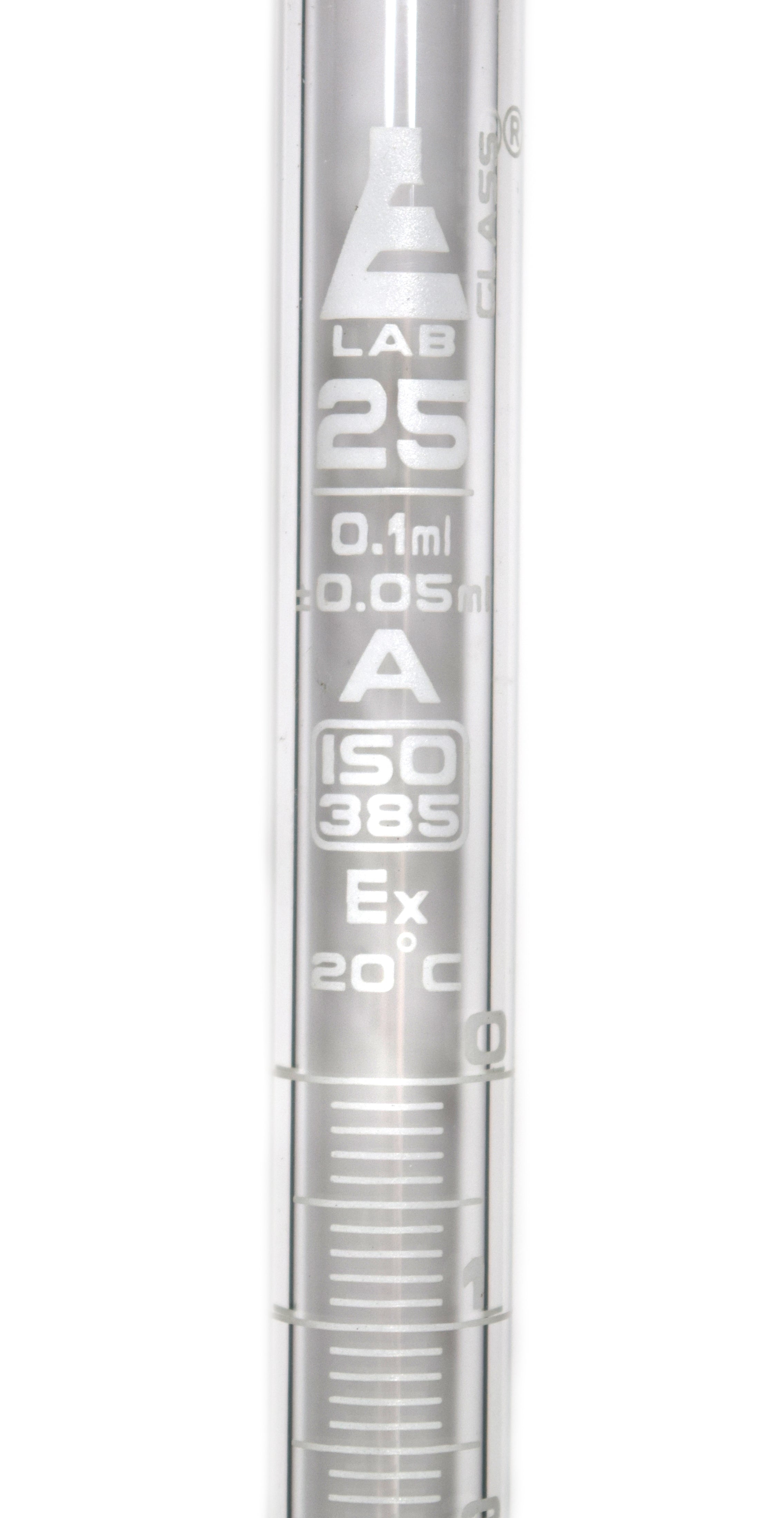 Class A Borosilicate Glass Burette with PTFE Stopcock, 25mL, White Graduations
