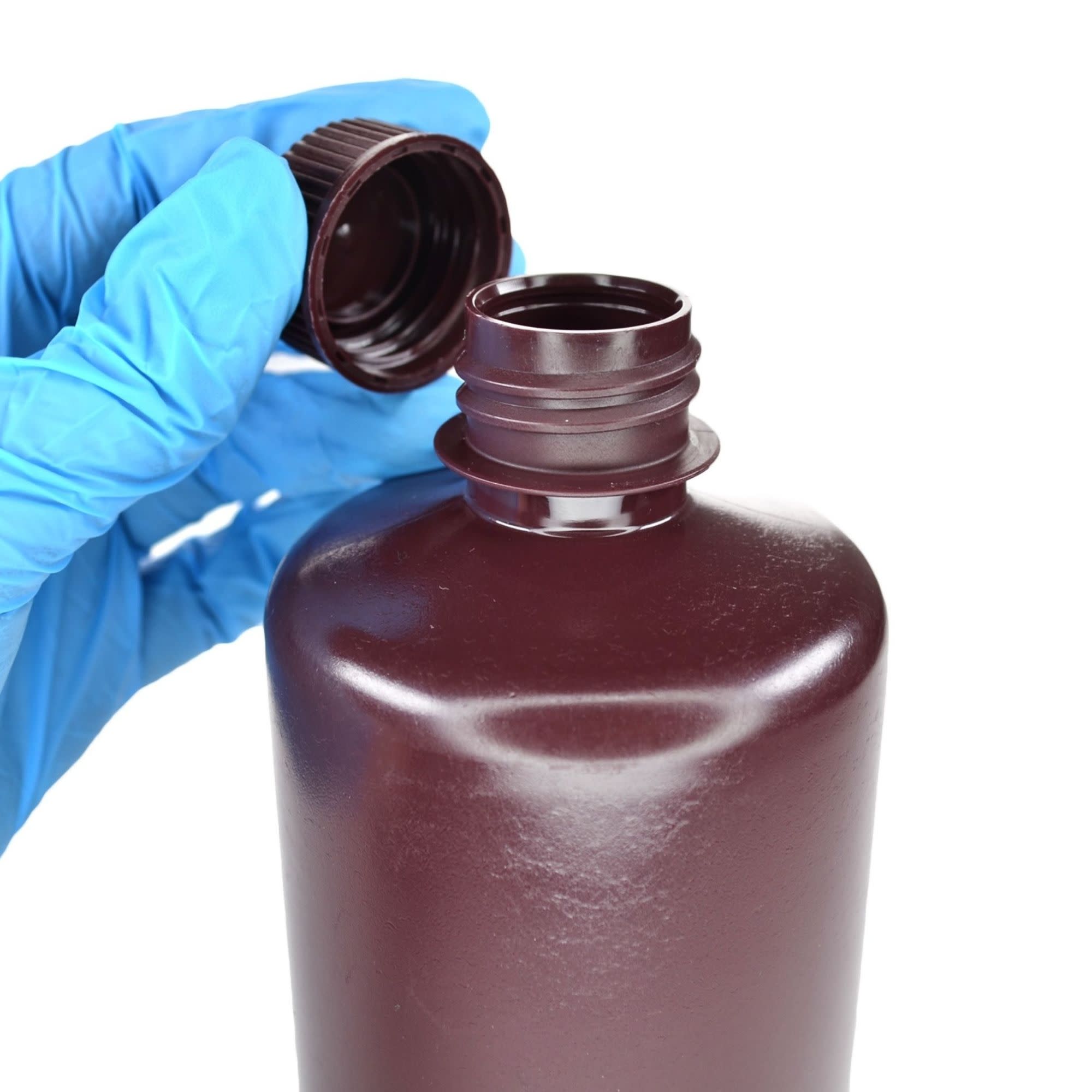 125-Bulk Pack Amber Narrow Mouth HDPE Reagent Bottles for Light-Sensitive Substances, 500mL, -100 to 120°C