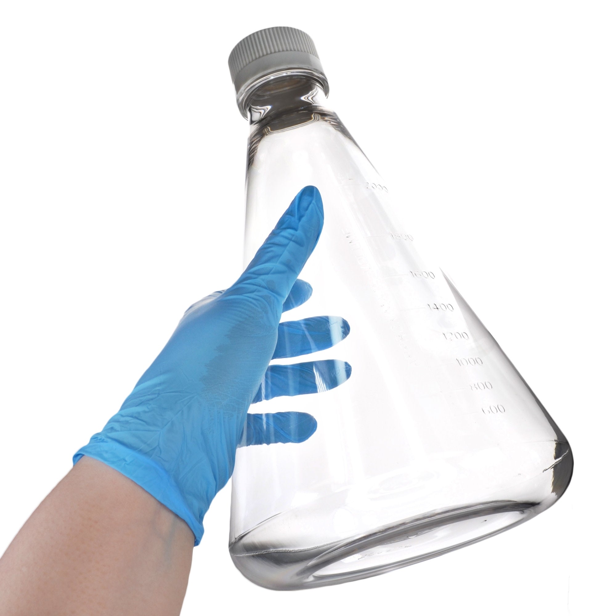 Sterile Non-Vented Flat-Bottom PETG Erlenmeyer Flask, USP Class VI, 2L