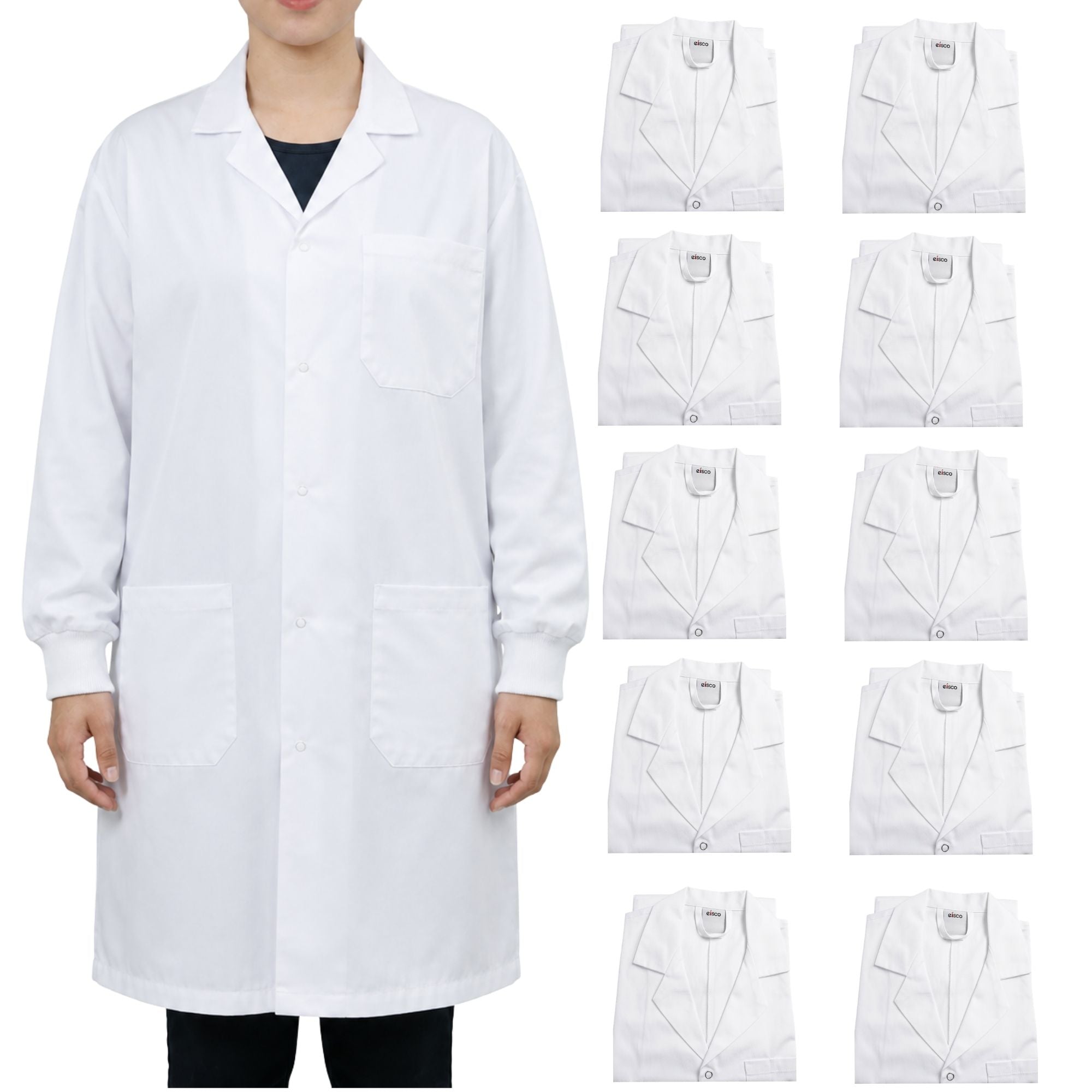 Poly-Cotton Blend Lab Coat with Ribbed Cuff, 10-Pack