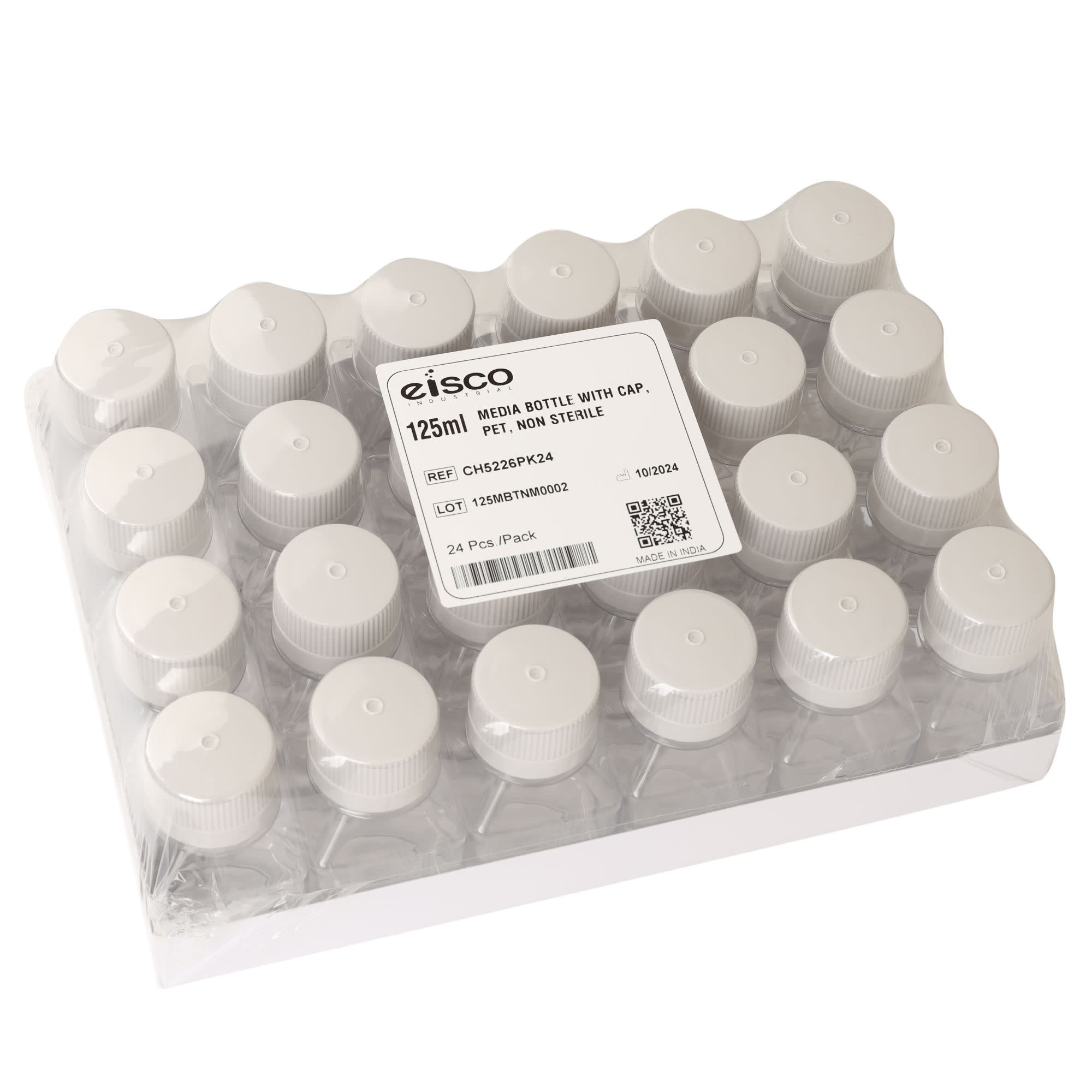 PET Media Bottle with HDPE Cap, Non-Sterile Tamper-Evident, 24-Pack