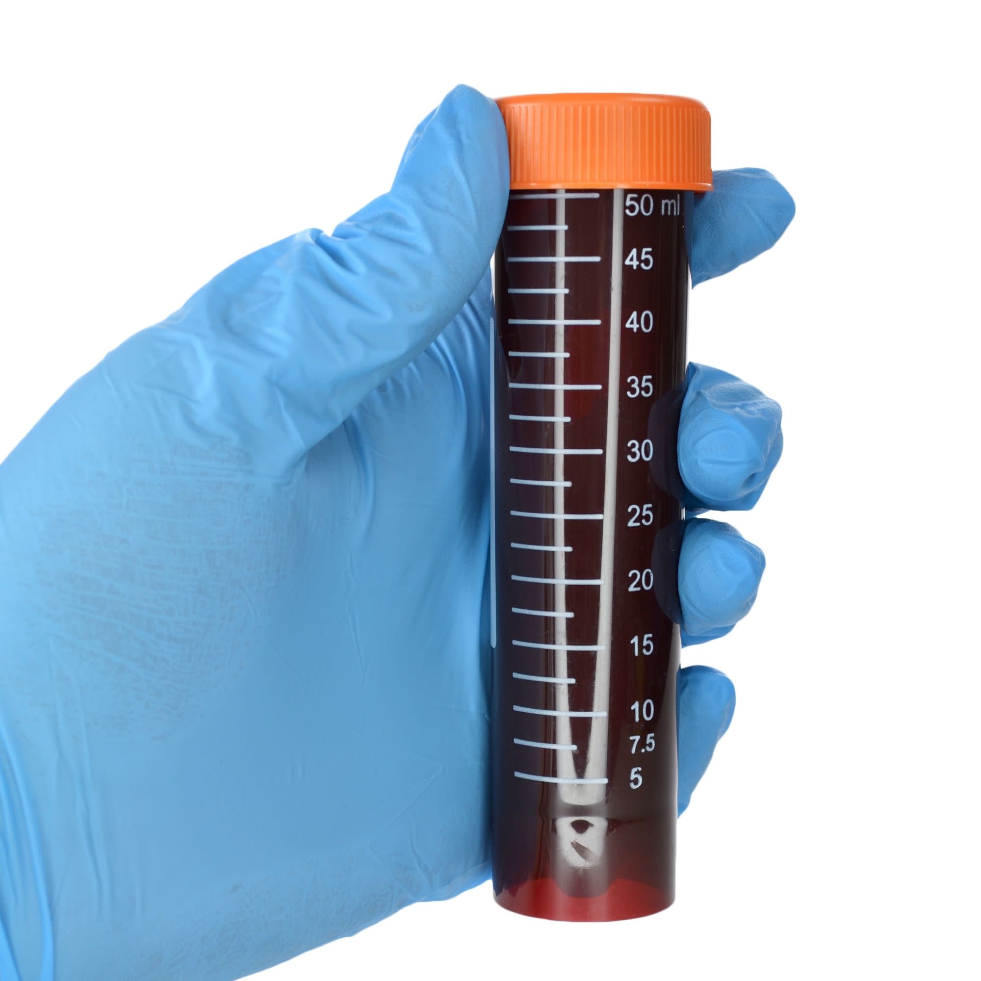 25-Pack Non-Sterile Self-Standing Racked Amber Polypropylene Centrifuge Tubes with Flat Cap, 50mL