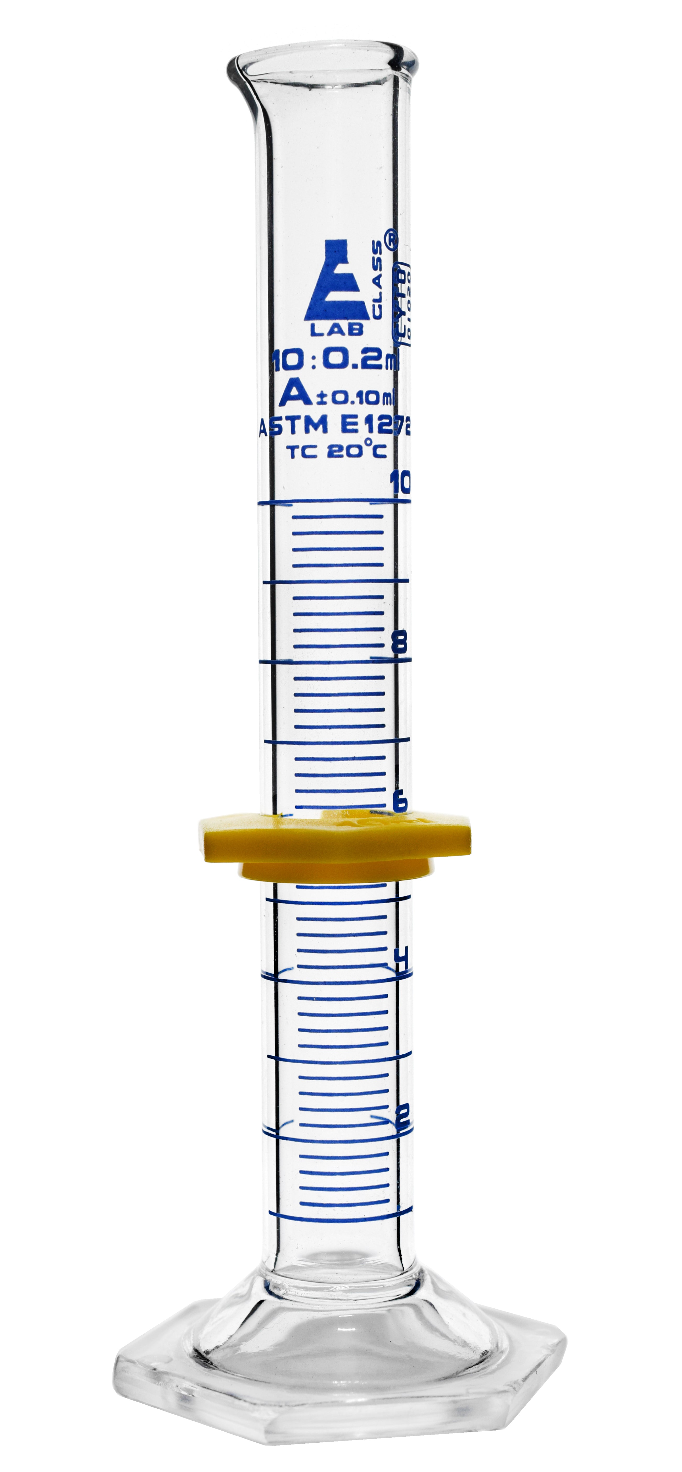 Class A Borosilicate Glass Graduated Cylinder with Protective Collar, Blue Graduations