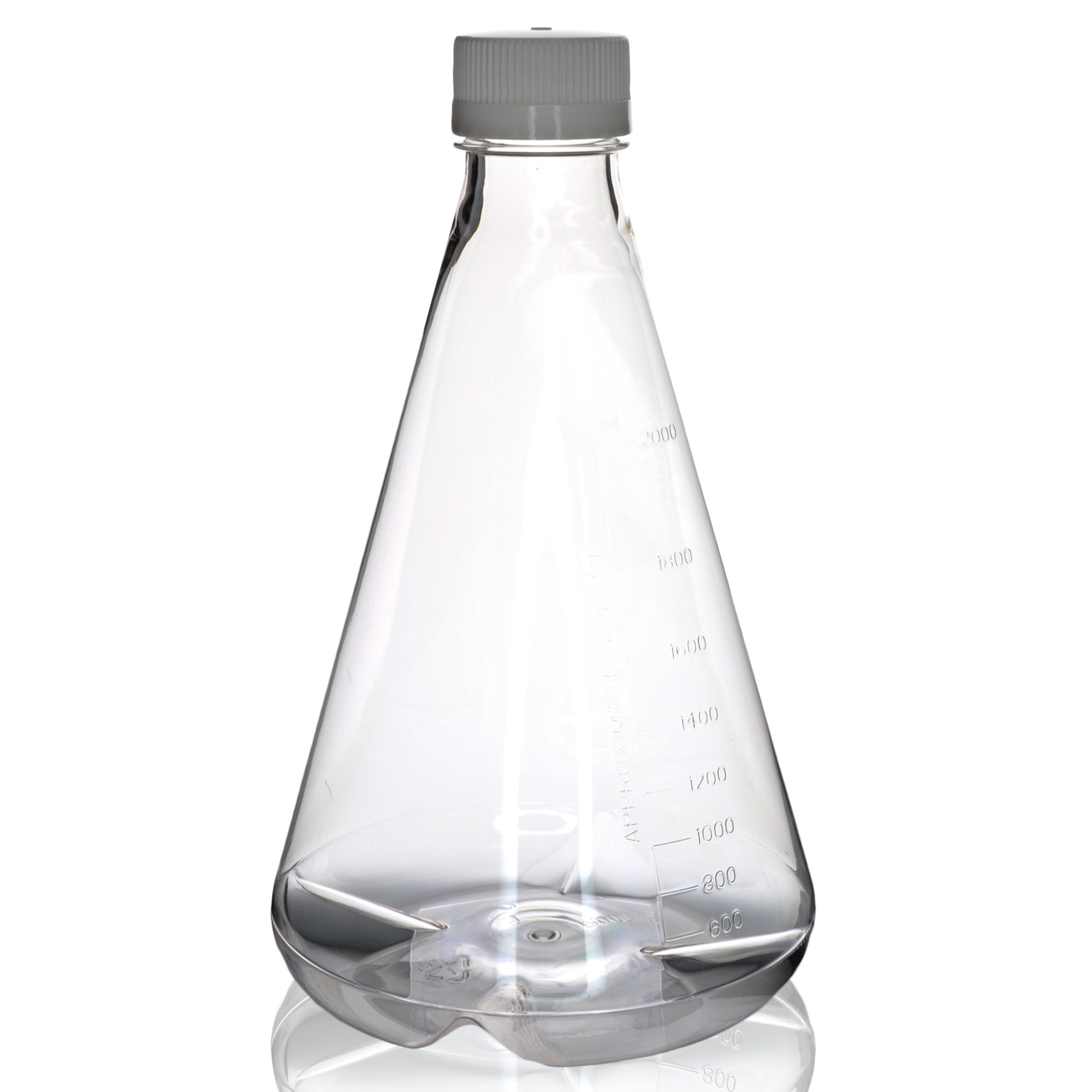 Sterile Non-Vented Baffled-Bottom PETG Erlenmeyer Flask, USP Class VI, 2L