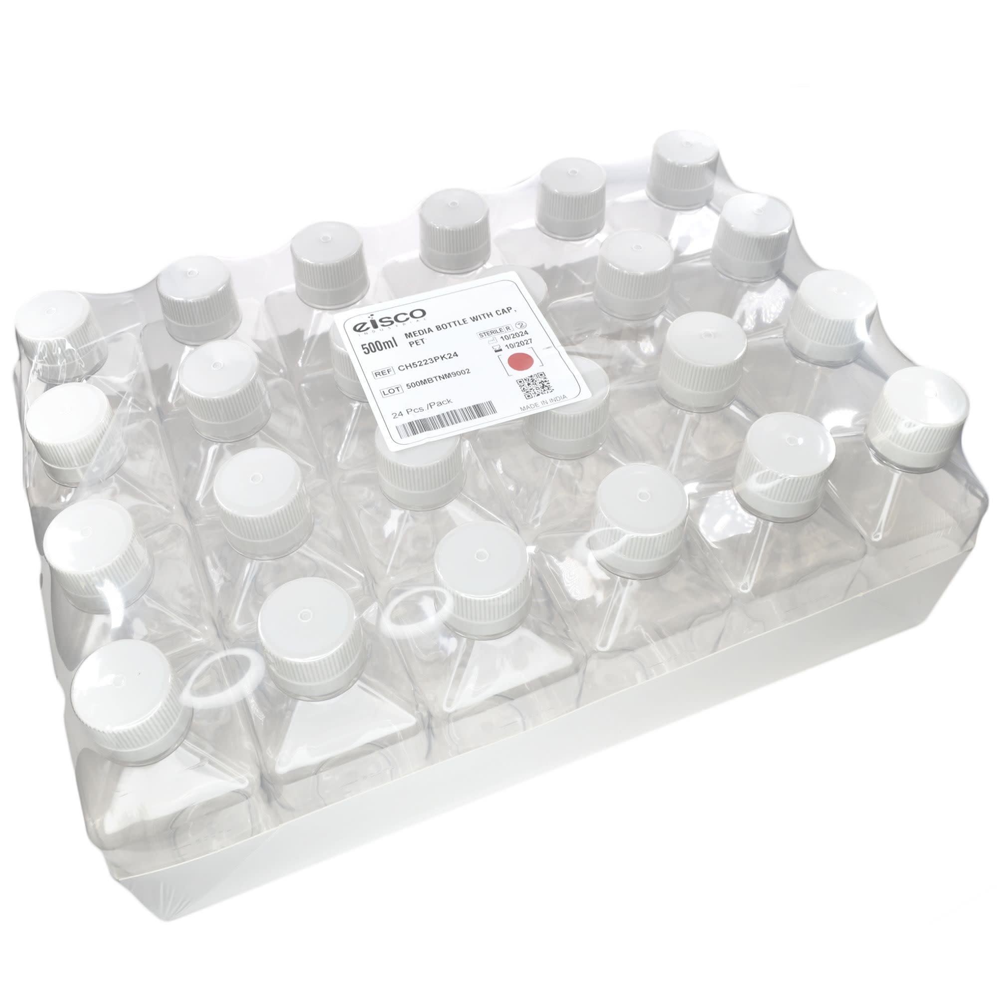 Sterile PET Media Bottle with HDPE Cap, Tamper-Evident, 24-Pack
