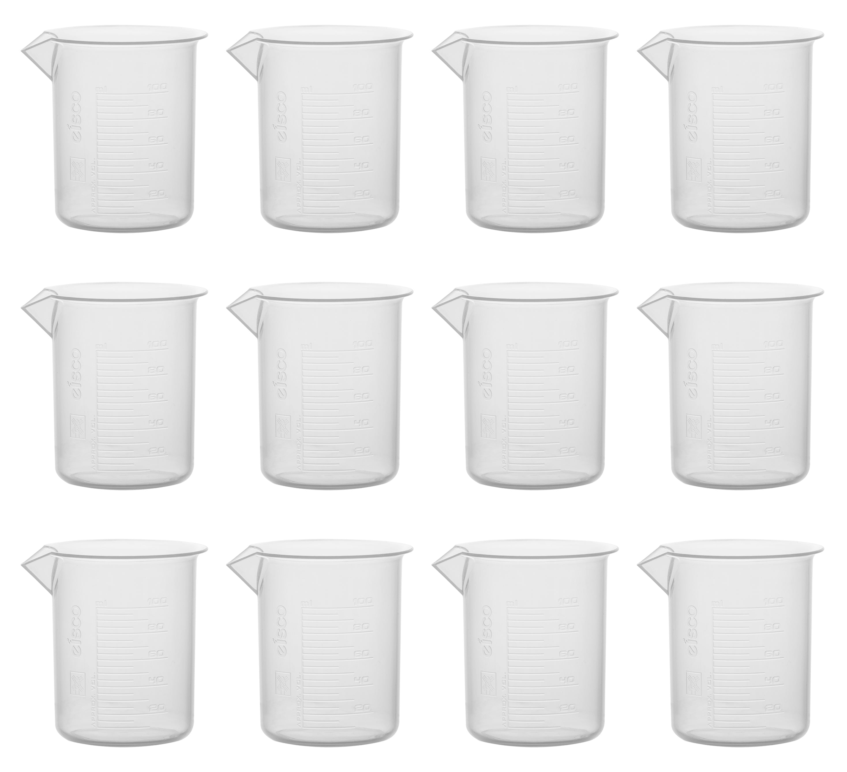 Polypropylene Beaker with Raised Graduations and Tapered Spout, 12-Pack