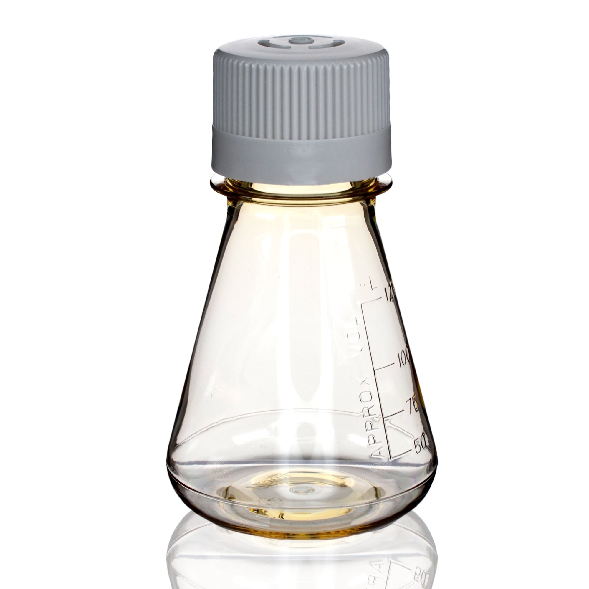 Sterile Vented Flat-Bottom Polycarbonate Erlenmeyer Flask, USP Class VI, 125mL