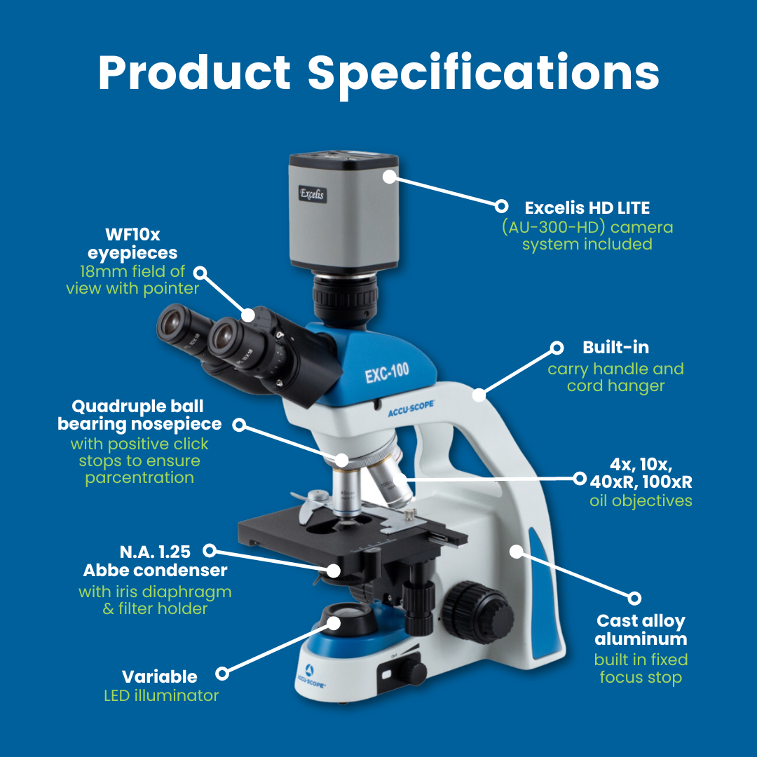 Accu-Scope Digital Compound Microscope with HD Camera, EXC-103-HD, 40-1000X