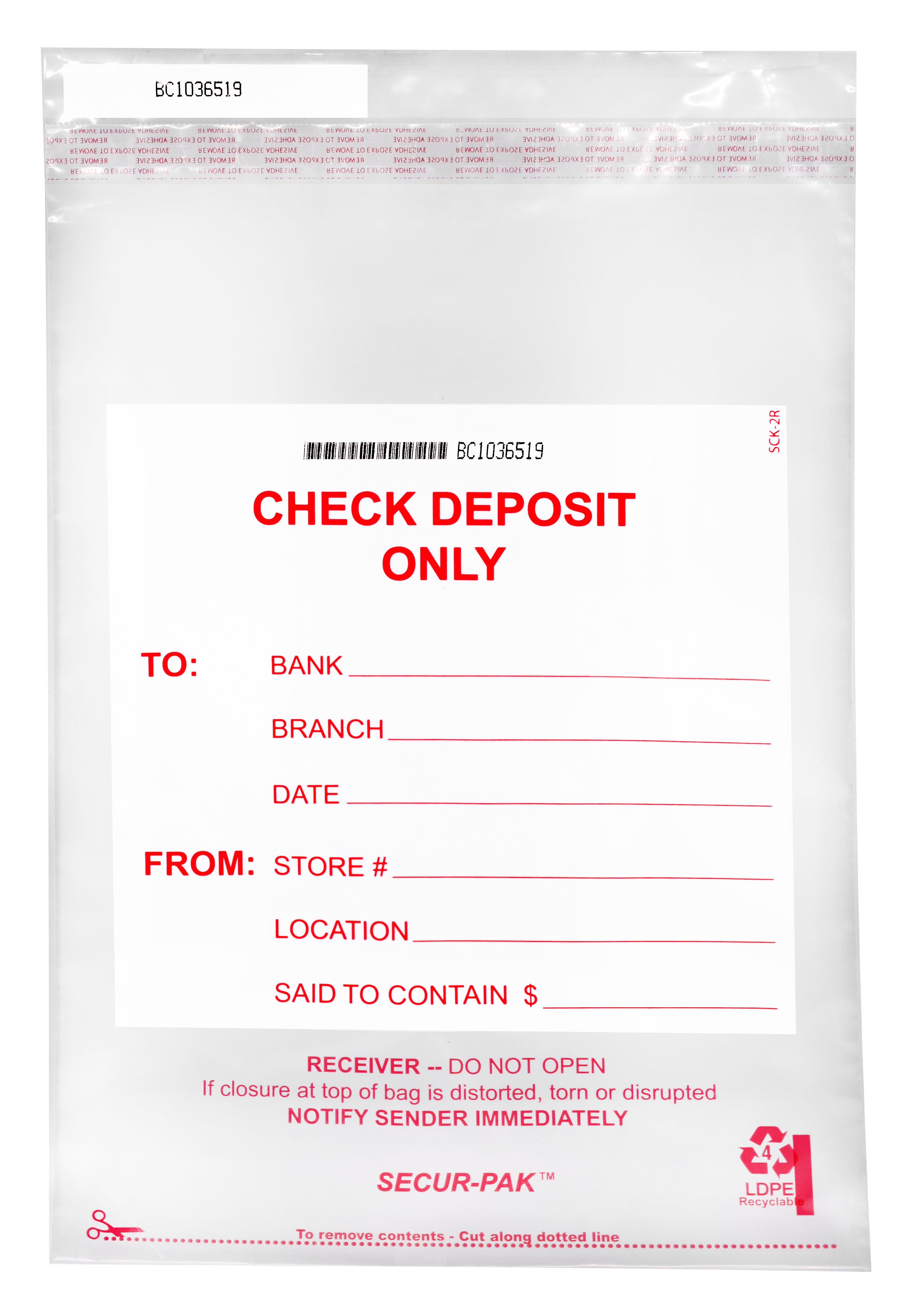 Tamper-Evident Check Deposit Bags with Barcode, 12 x 16", 100-Pack