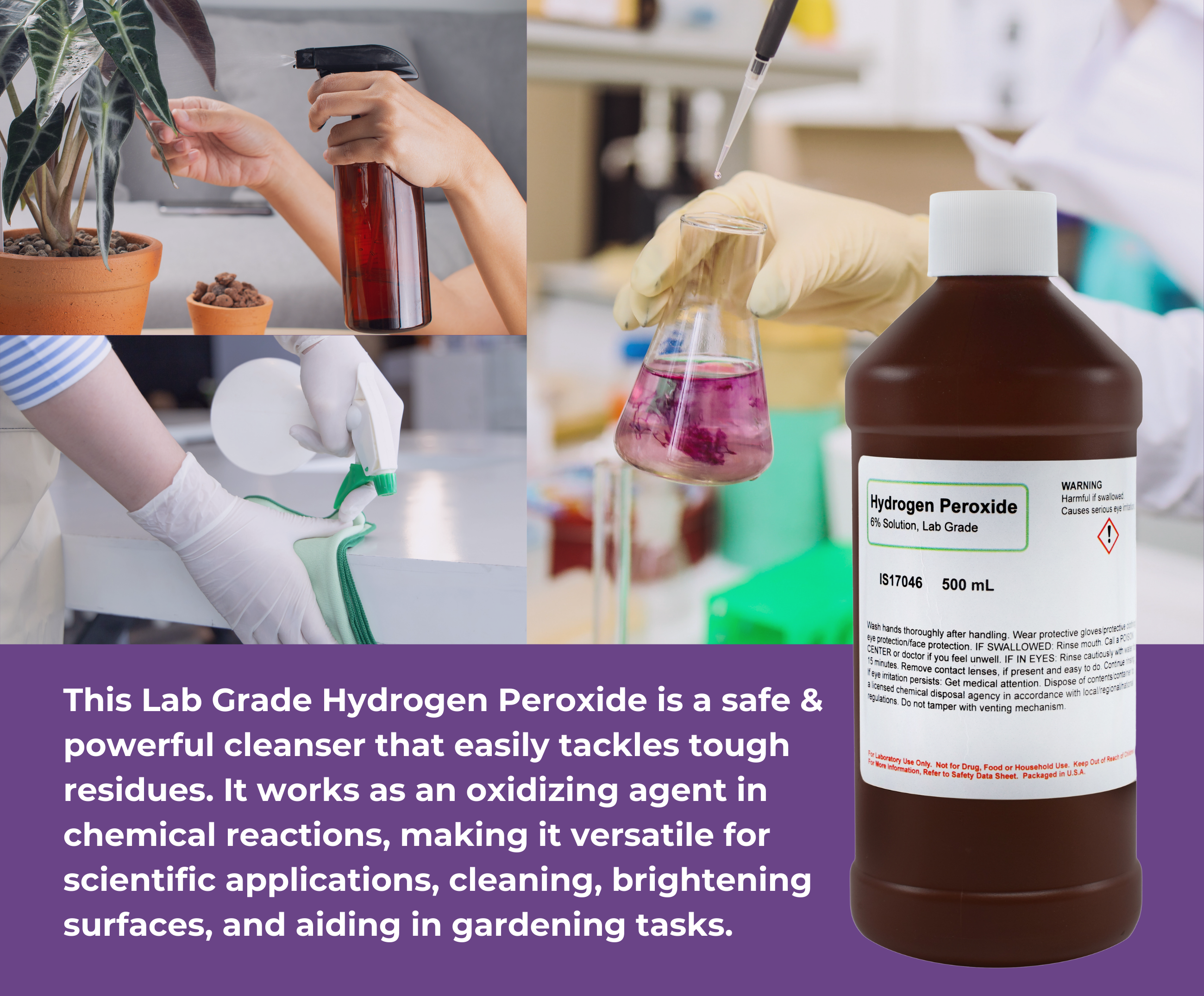 Hydrogen Peroxide Solution, 6%, 500mL, Laboratory Grade
