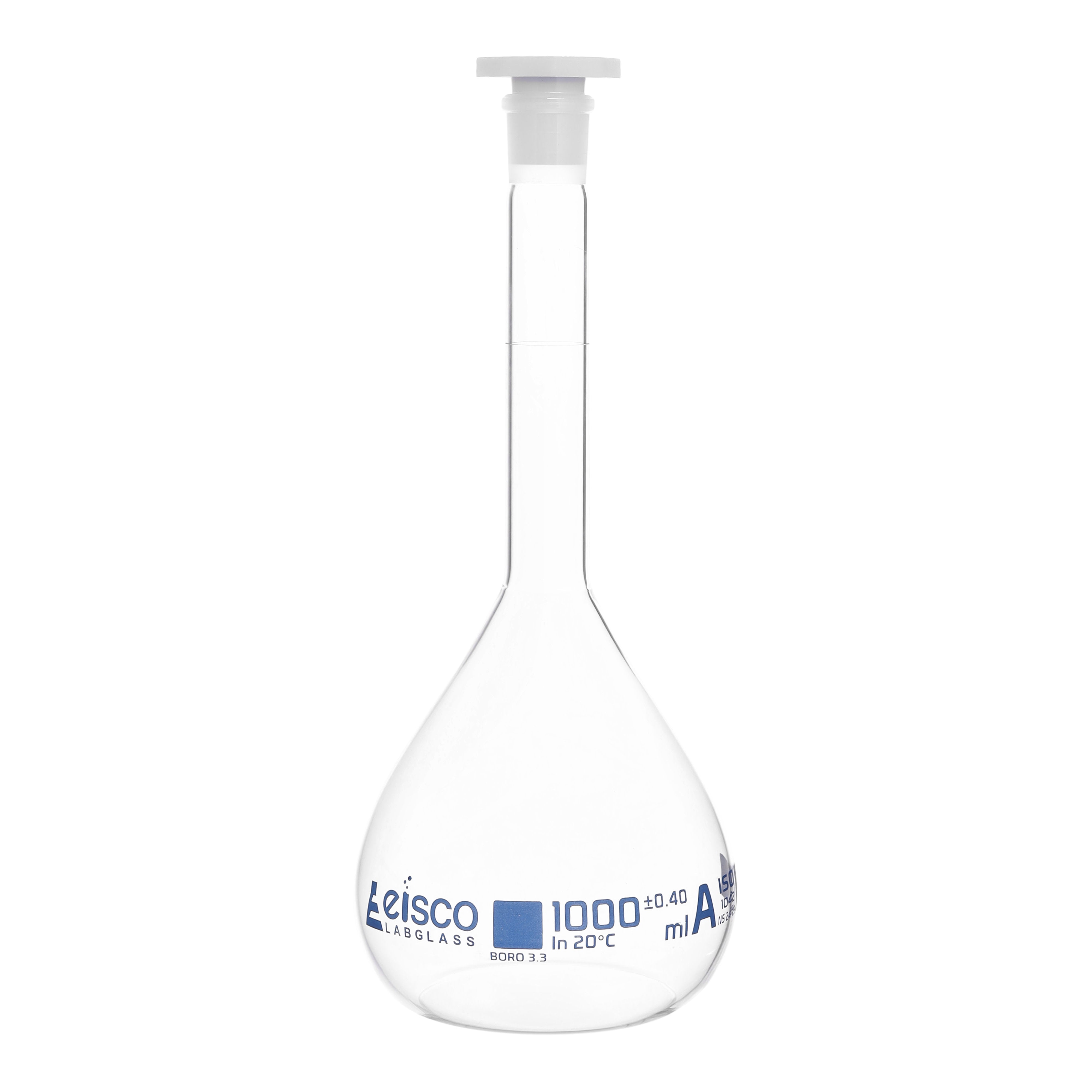 Class A Borosilicate Glass Volumetric Flask with Polyethylene Stopper, QR Certificate