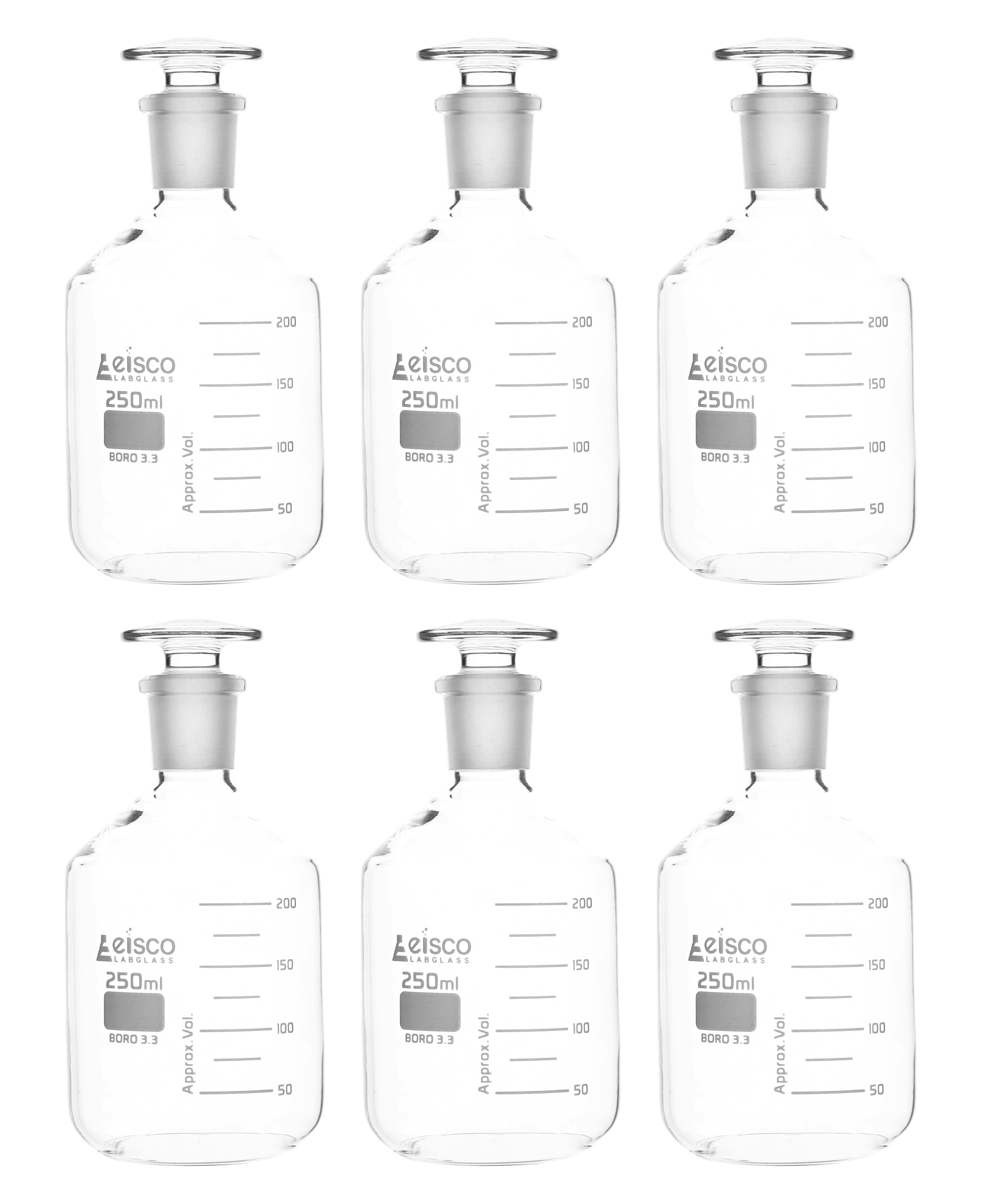 Graduated Narrow Mouth Borosilicate Glass Reagent Bottle with Glass Stopper, 6-Pack