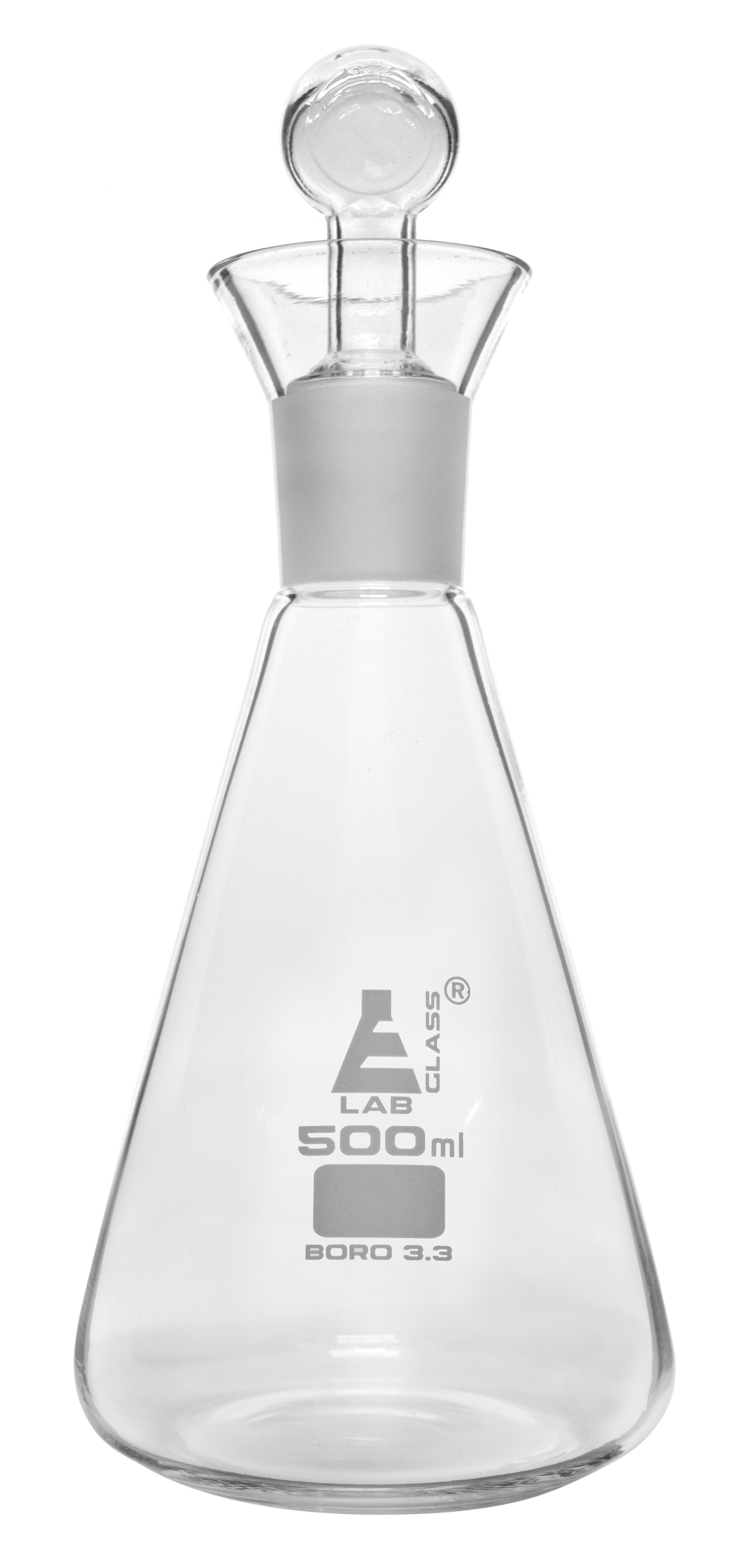 Conical Borosilicate Glass Iodine Flask with Interchangeable Stopper