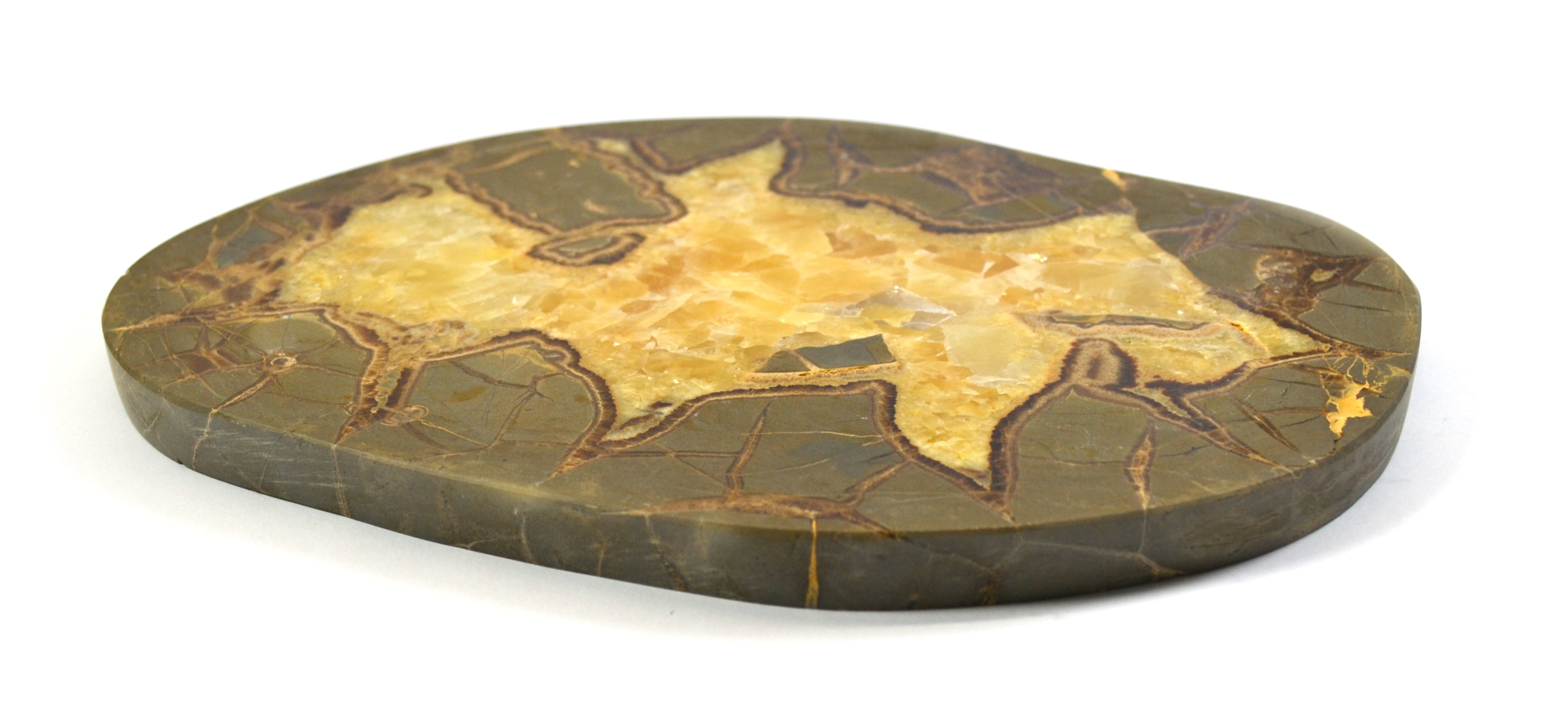 Polished Septarian Calcite Plate Specimen, 8 x 6 inch