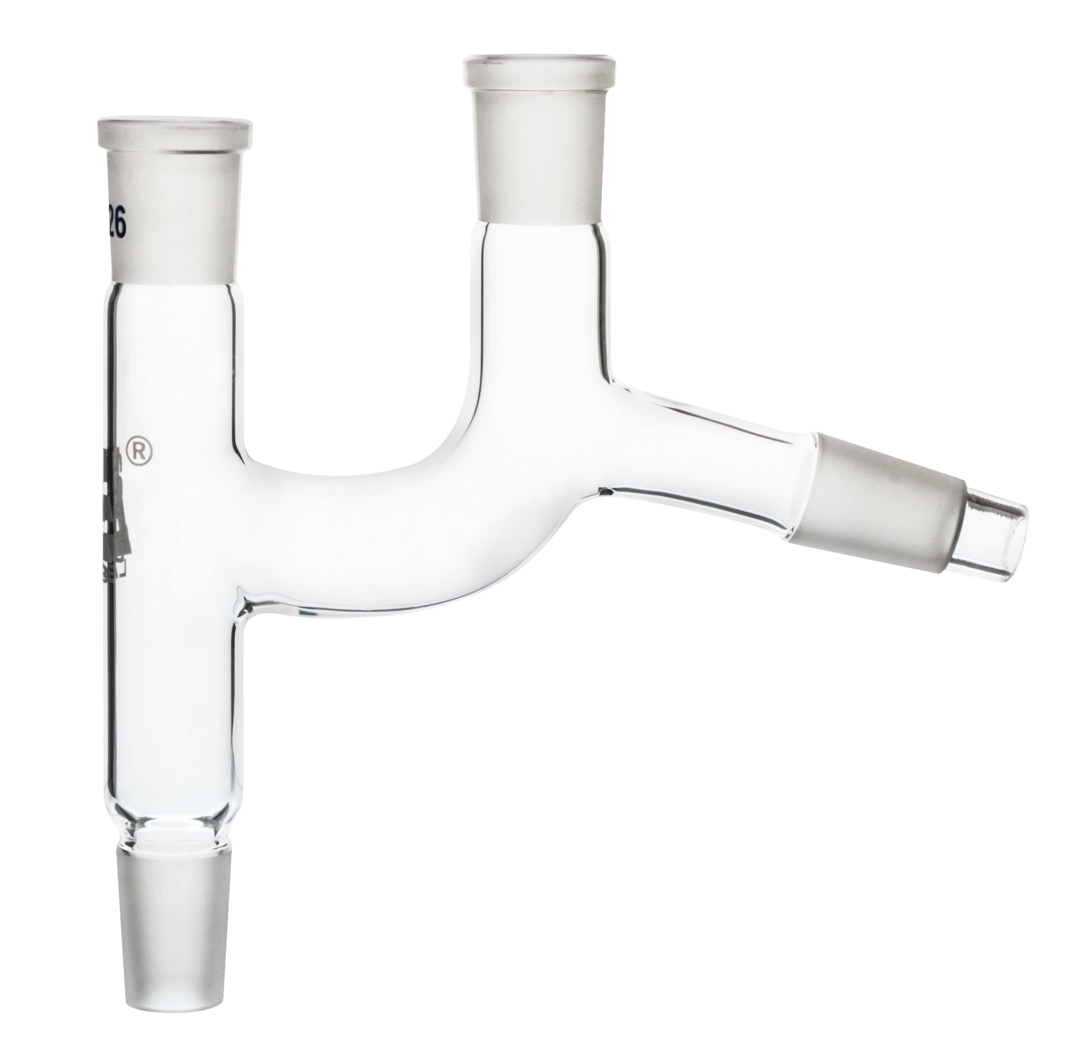 Sloping Claisen Head with Two B14 Sockets, 24/29 Flask and 24/29 Condenser Cones, Borosilicate Glass