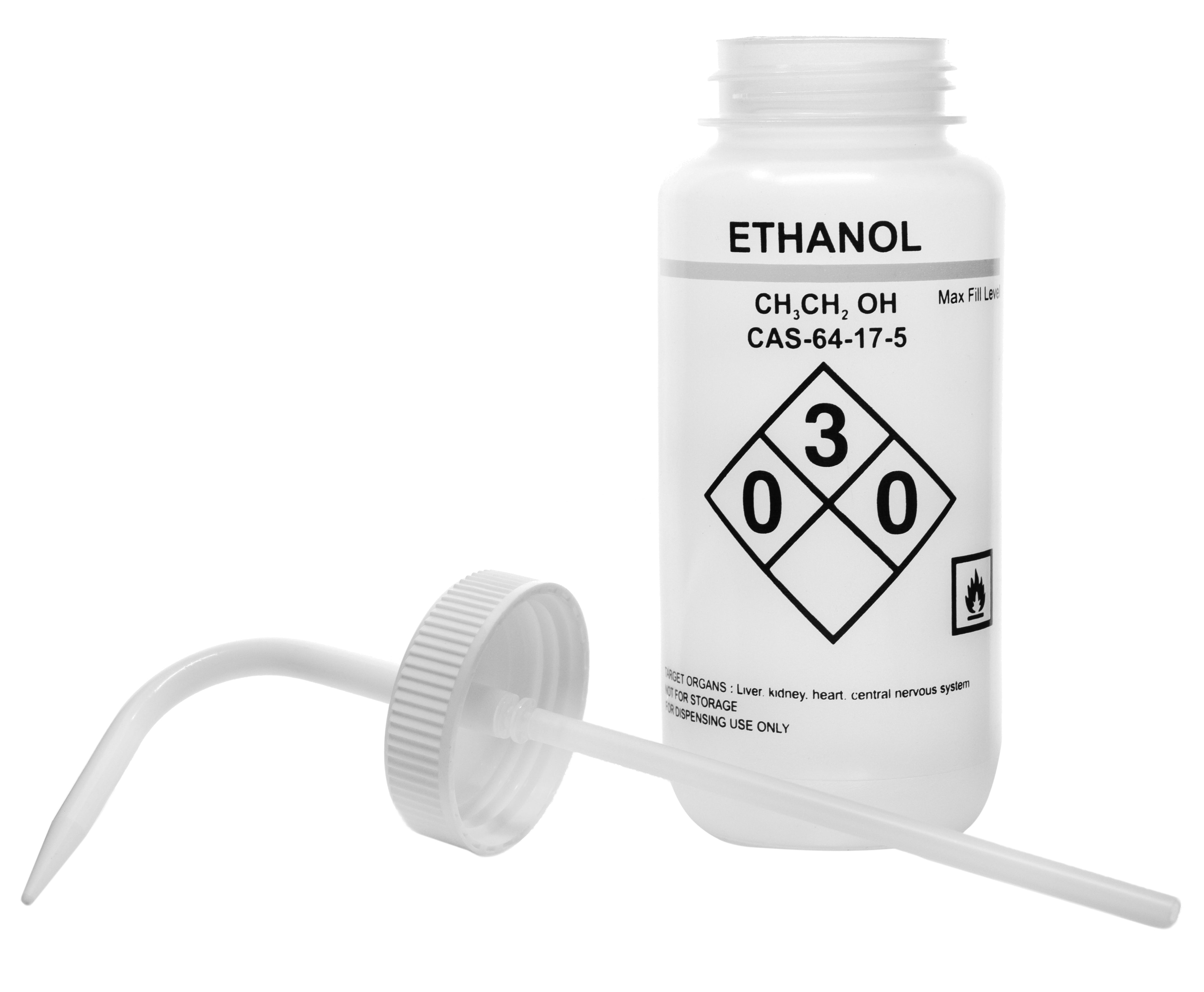 White Color-Coded Self-Venting LDPE Ethanol Wash Bottle, 500mL