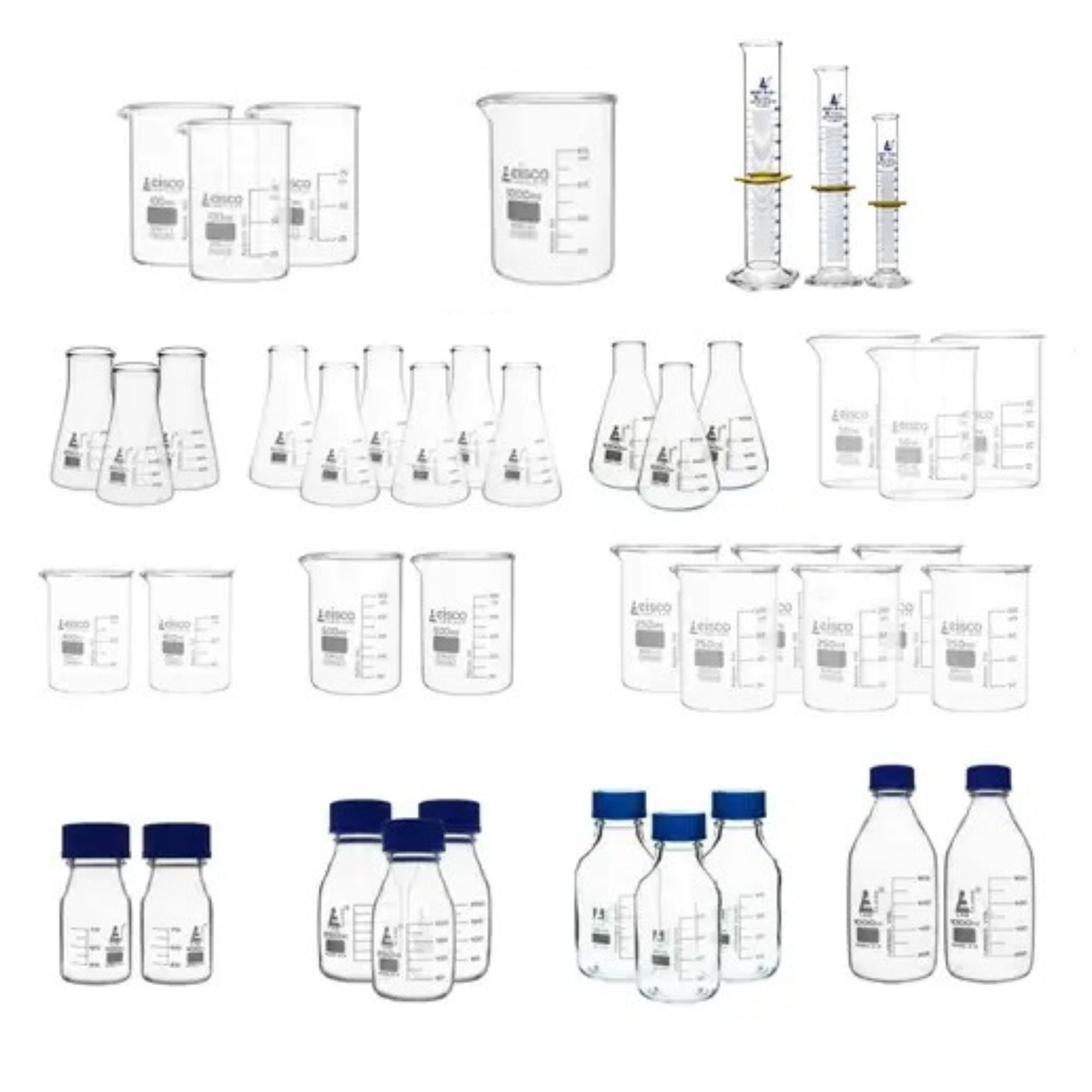 42-Piece Autoclavable Lab Glassware Starter Kit with Beakers, Reagent Bottles, Cylinders and Flasks, Borosilicate Glass