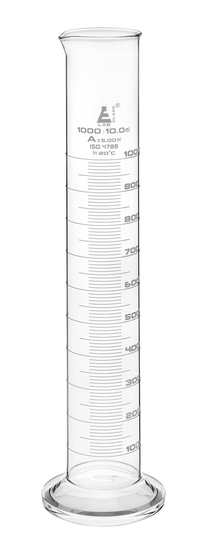 Class A Borosilicate Glass Graduated Cylinder with Round Base, White Graduations