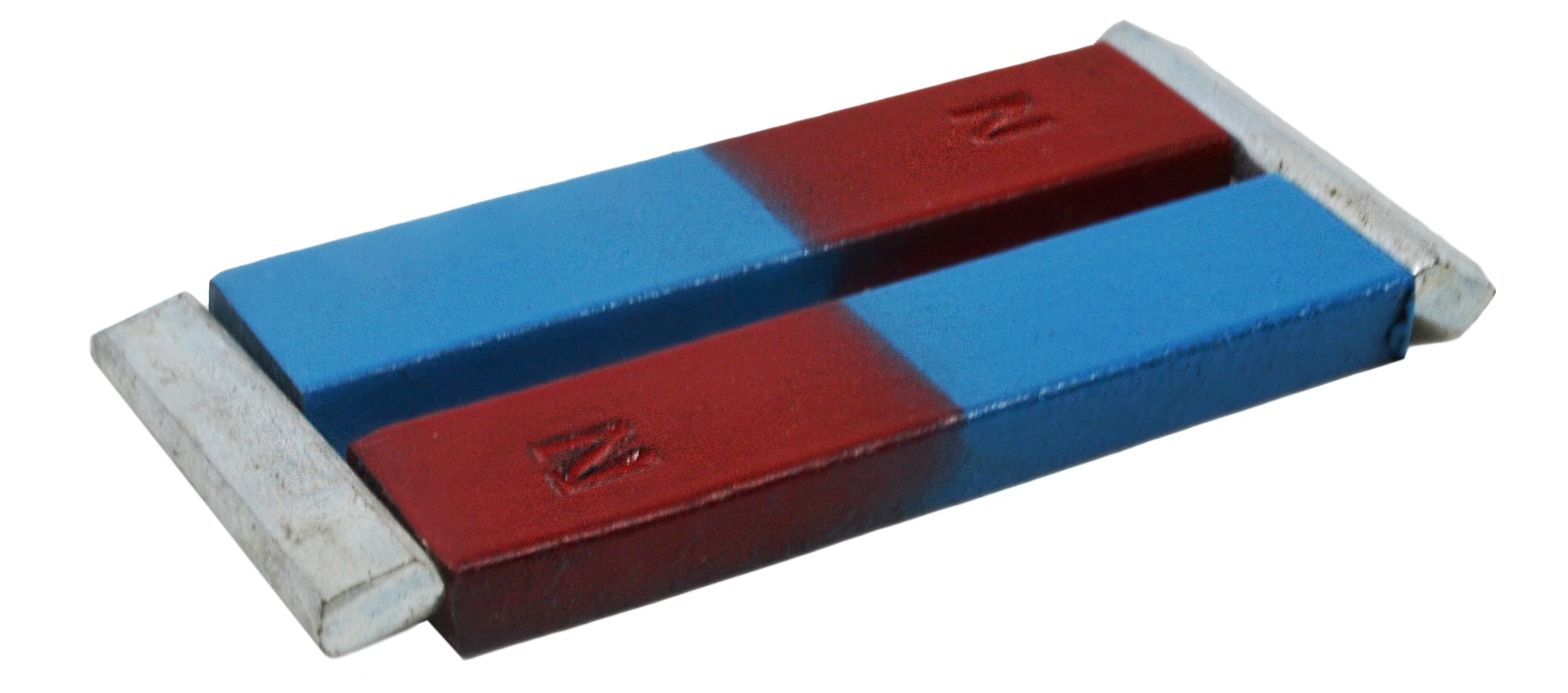Chrome Steel Bar Magnet Pair with Keepers, Red/Blue N-S Labeled