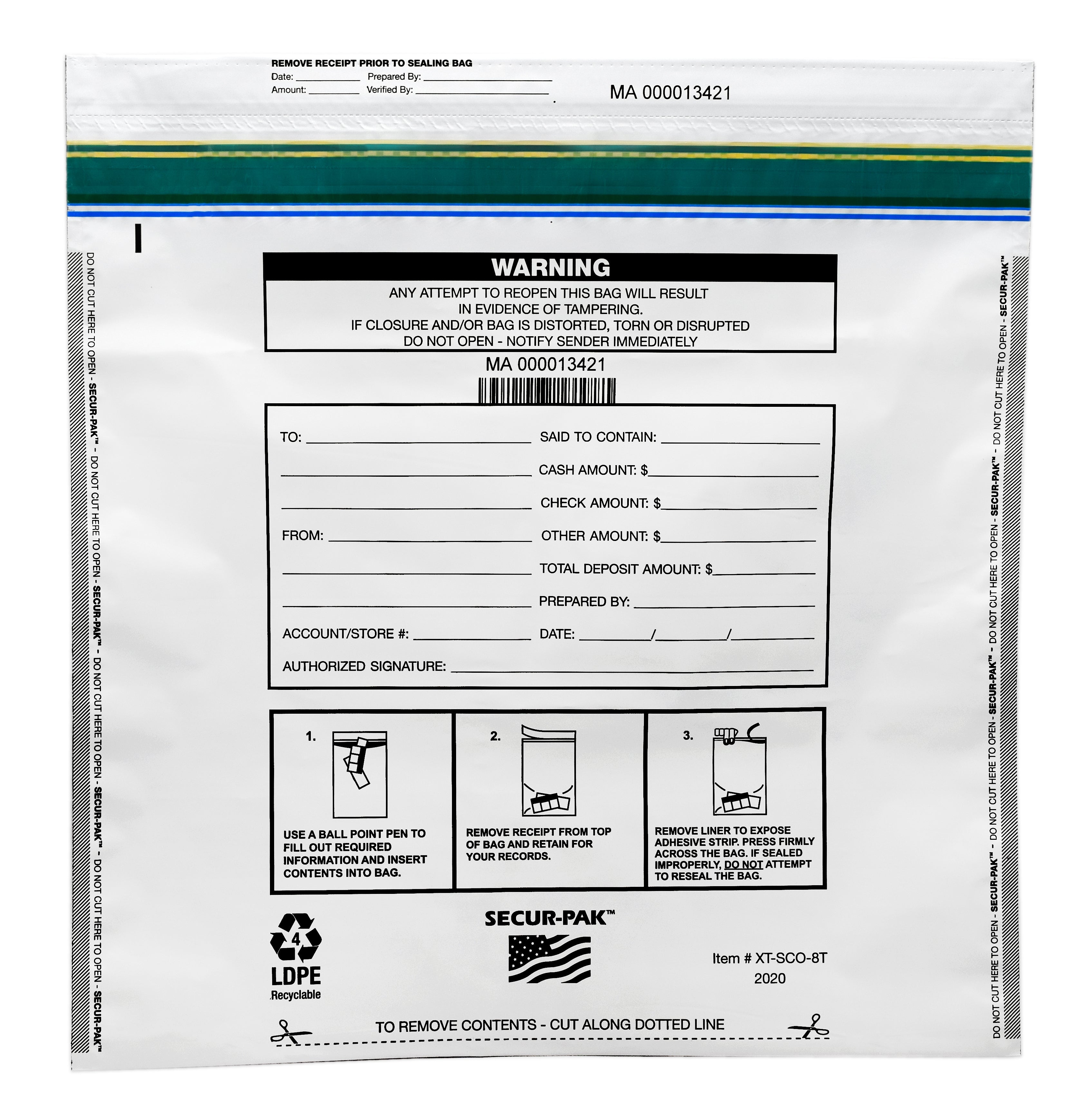 Level 4 Tamper-Evident Deposit Bag, 20"x20" Opaque, 100-Pack