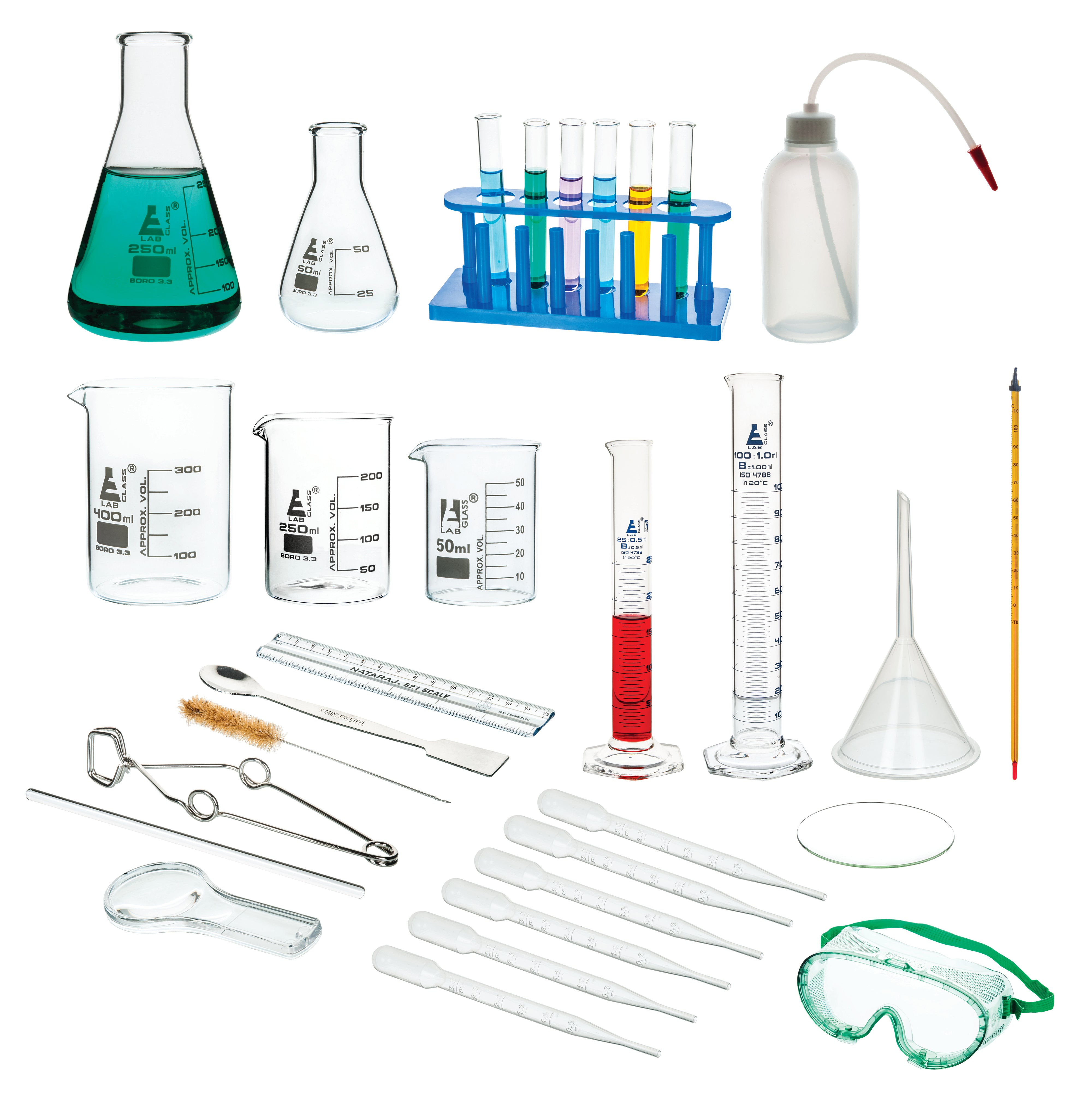 32-Piece Laboratory Starter Kit with Glassware and Plasticware