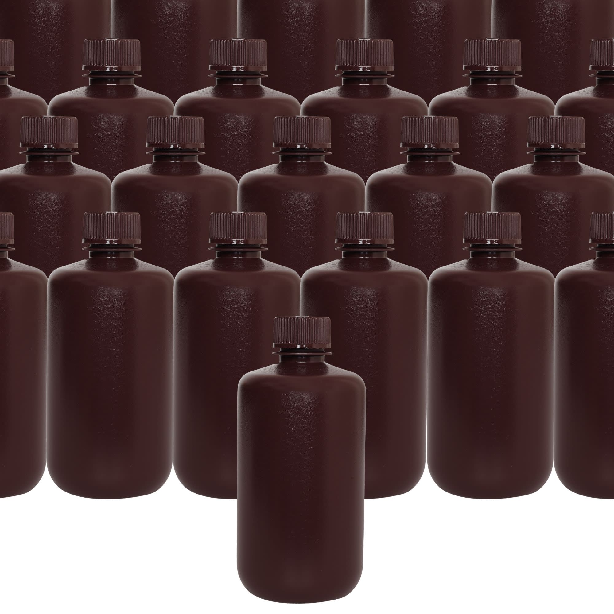 250-Bulk Pack Amber Narrow Mouth HDPE Reagent Bottles for Light-Sensitive Substances, 250mL, -100 to 120°C