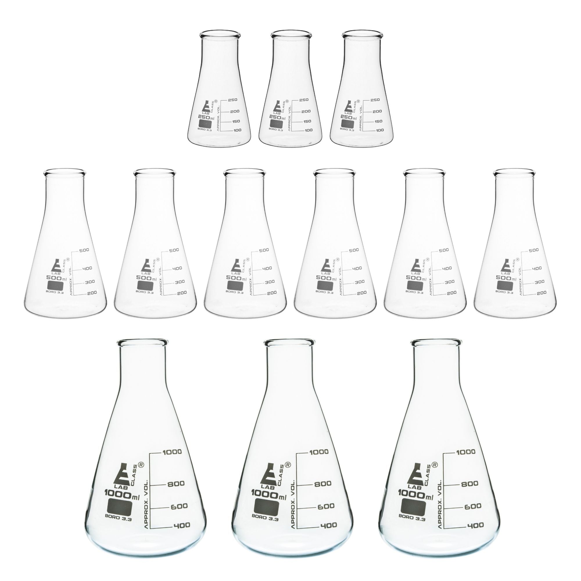 42-Piece Autoclavable Lab Glassware Starter Kit with Beakers, Reagent Bottles, Cylinders and Flasks, Borosilicate Glass