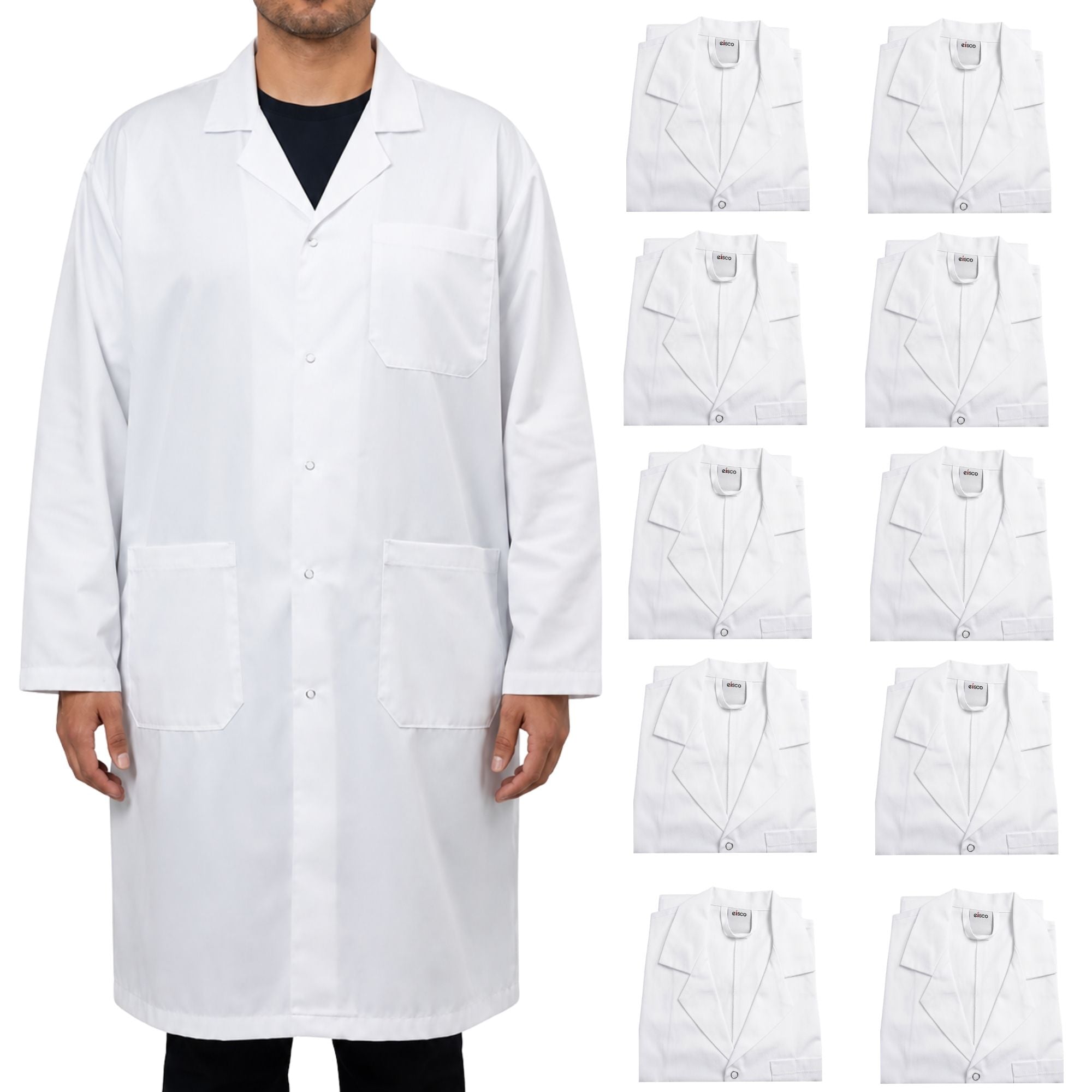 Poly-Cotton Blend Lab Coat with Snap Front, 10-Pack