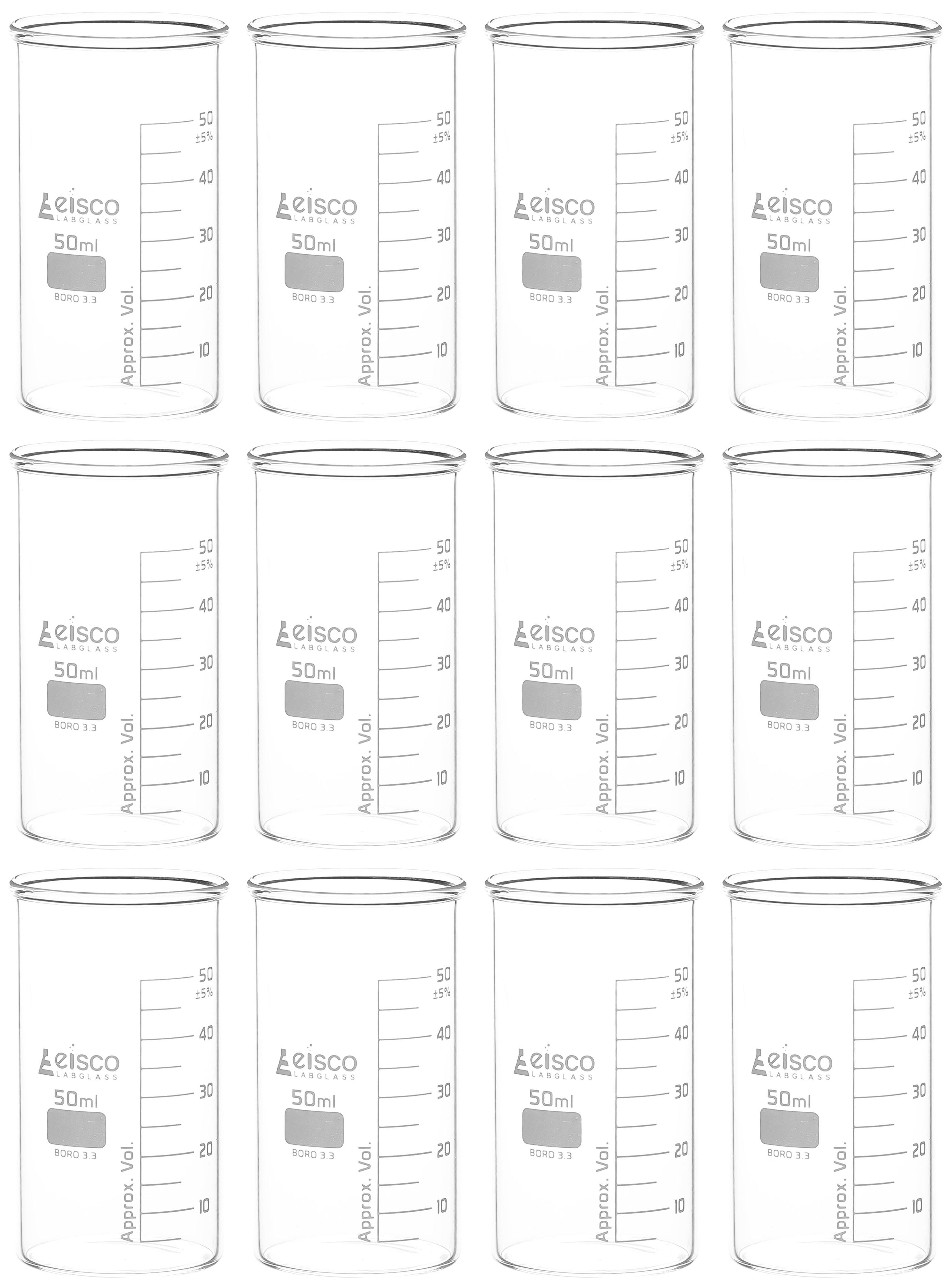 Tall Form Berzelius Borosilicate Glass Beaker, Graduated, 12-Pack