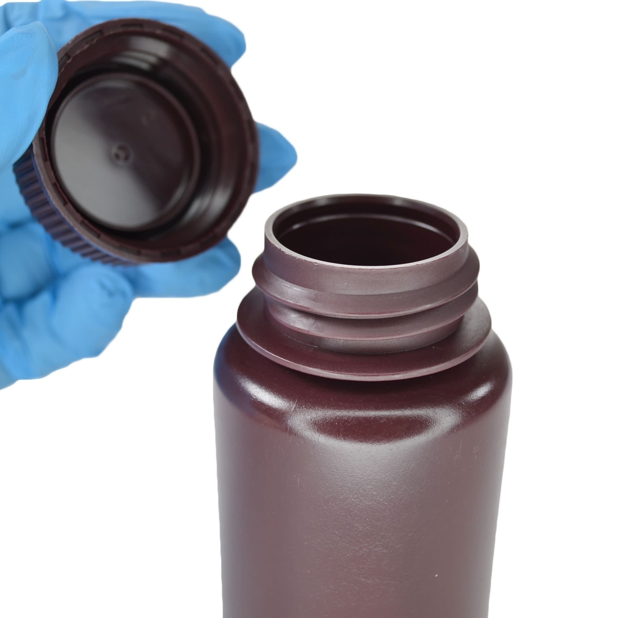 500-Bulk Pack Amber Wide Mouth HDPE Reagent Bottles with PP Caps and UV Shielding, 125mL, -100 to 120°C