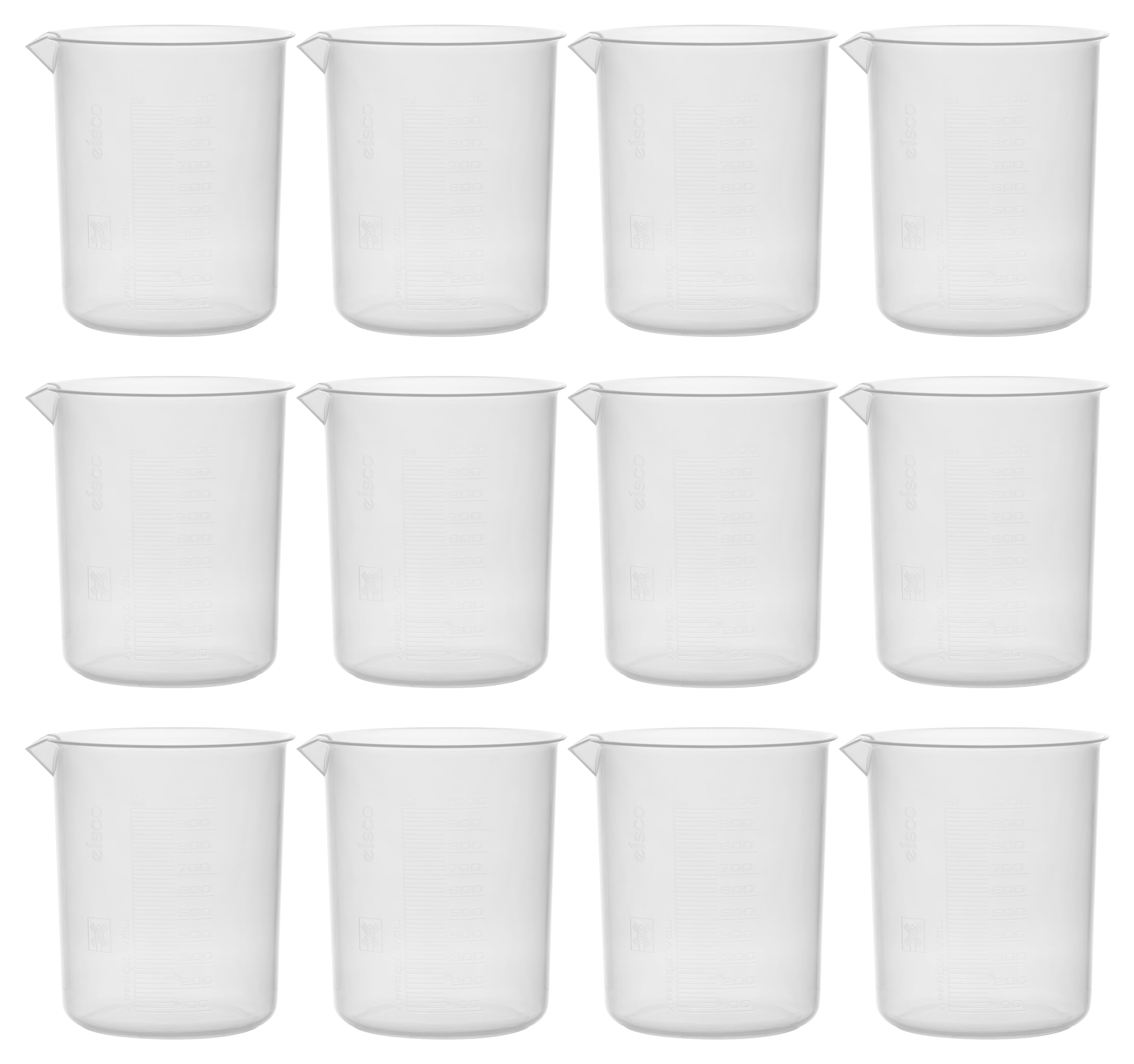 Polypropylene Beaker with Raised Graduations and Tapered Spout, 12-Pack