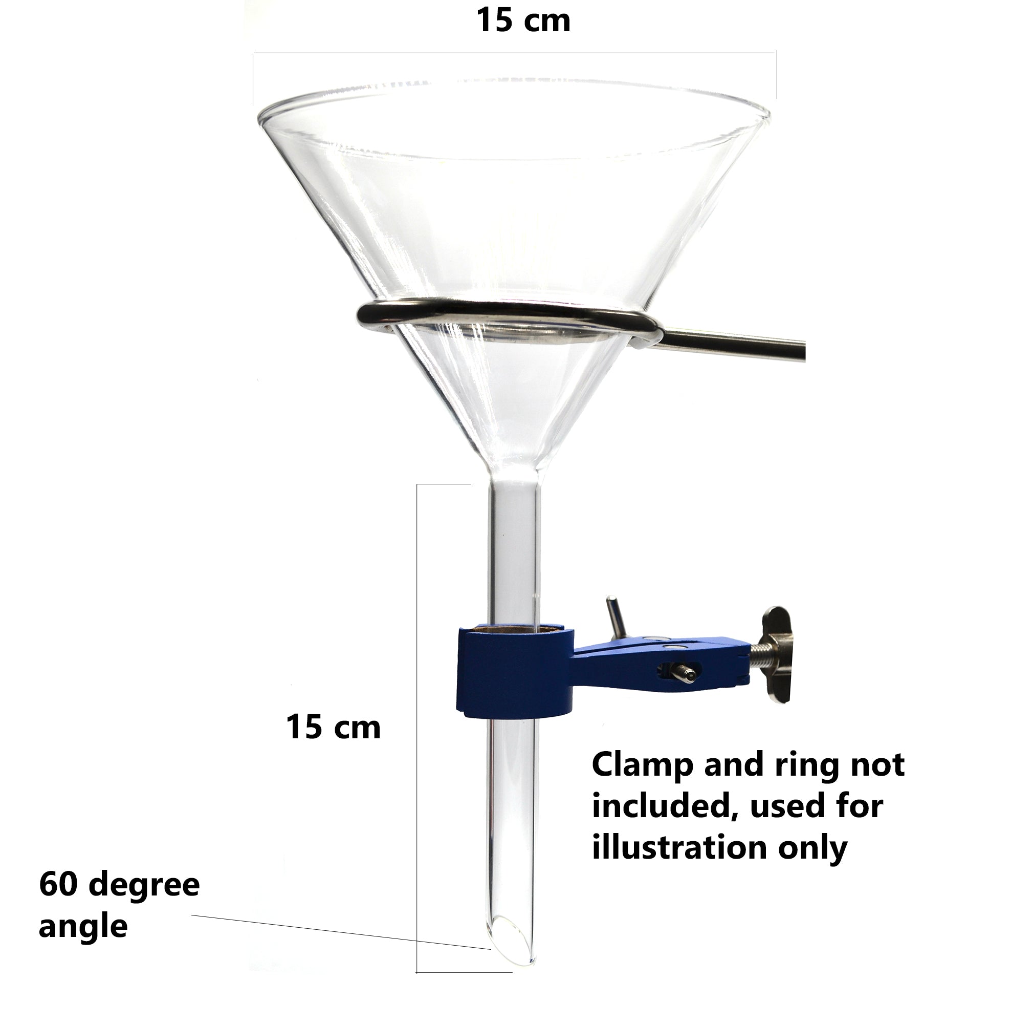 2-Pack Plain Stem 60-Degree Filter Funnels, 150mm, Borosilicate Glass