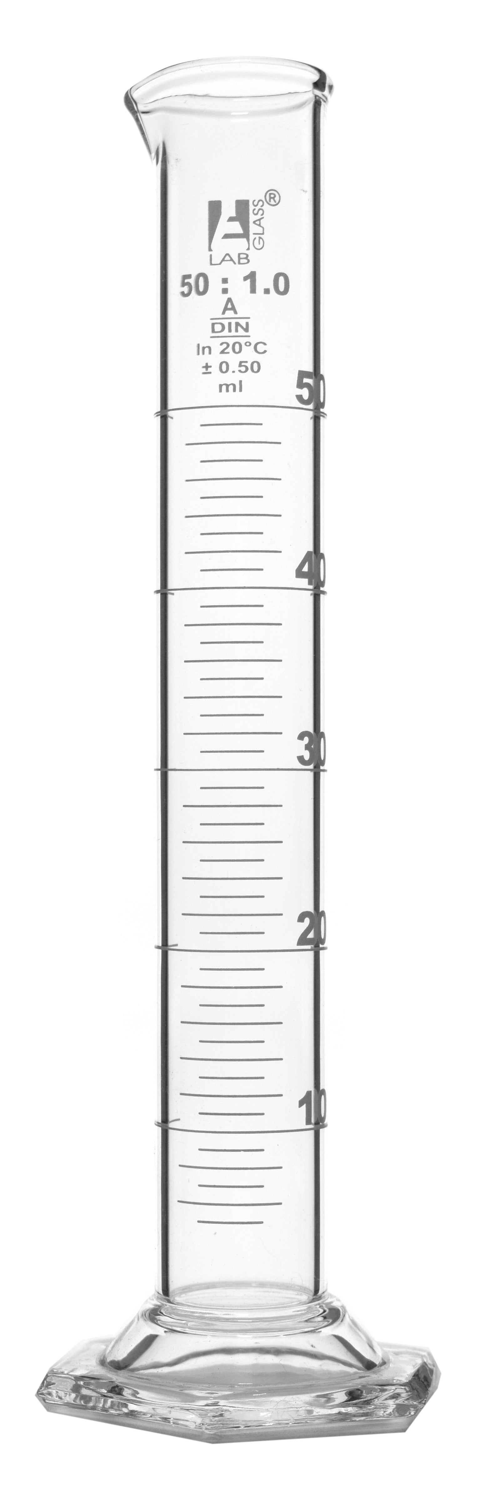 12-Pack Class A Graduated Cylinders with Hexagonal Base and Spout, 25mL, White Graduations, Borosilicate Glass