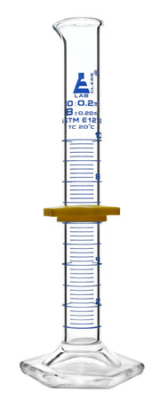 Class B Borosilicate Glass Graduated Cylinder with Protective Collar, Blue Graduations